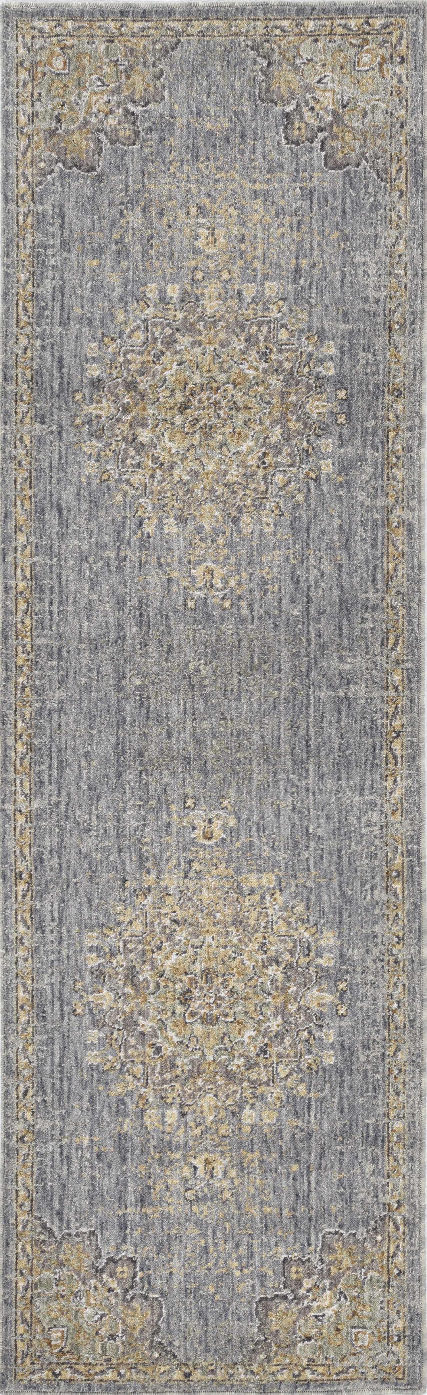 3' x 5' Slate Grey Medallion Bordered Wool Indoor Area Rug