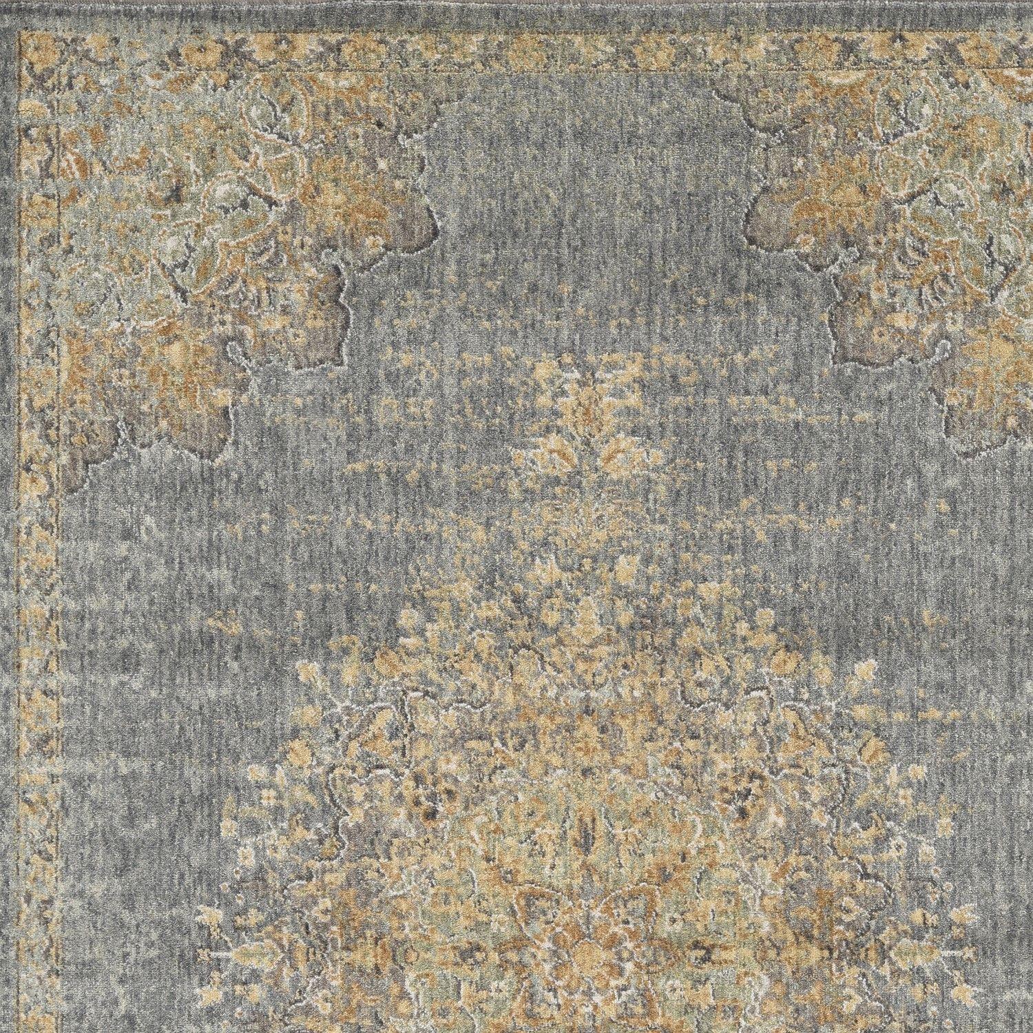 9'x13' Slate Grey Machine Woven Vintage Floral Medallion Indoor Area Rug Default Title