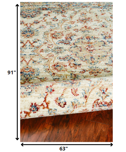 5' X 8' Ivory Floral Vines Area Rug