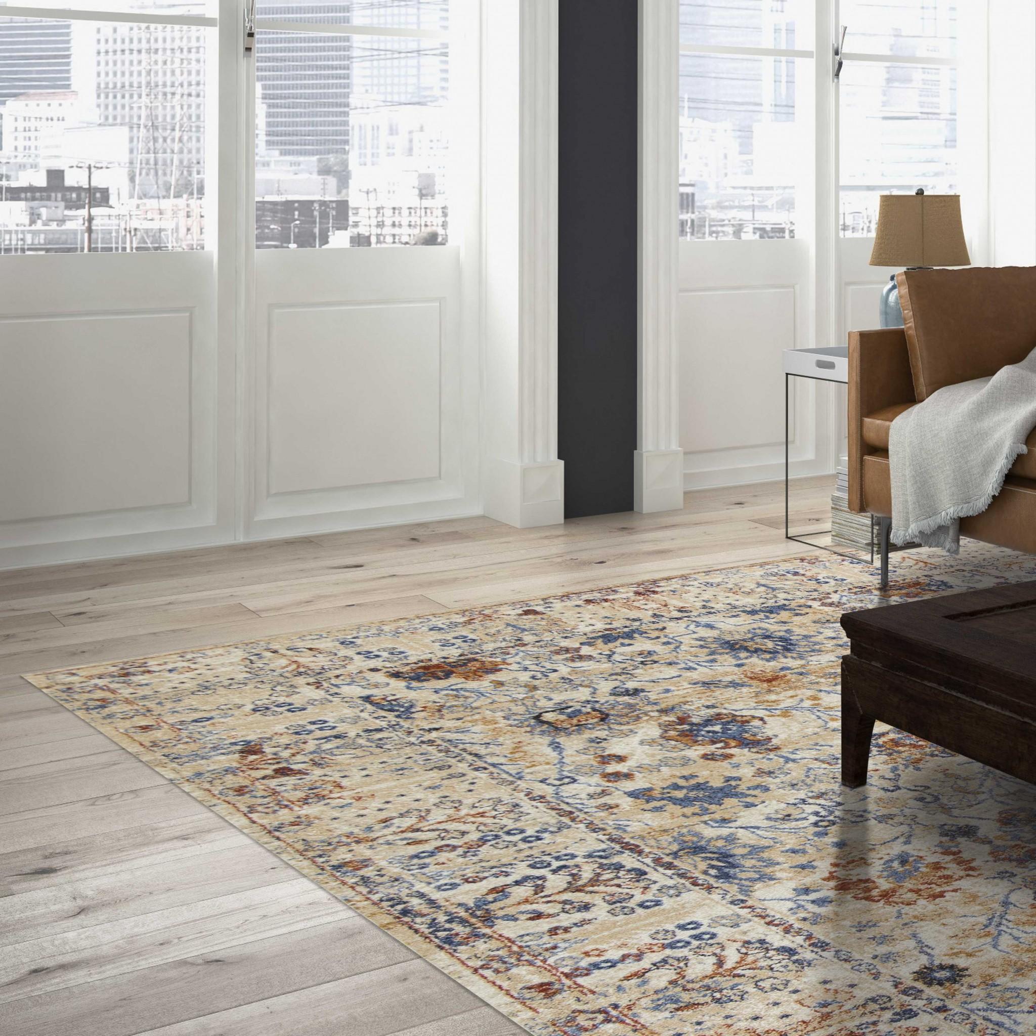 8' Round Beige Floral Vine Indoor Area Rug Default Title