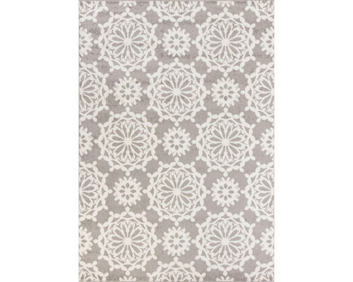 5'x8' Grey Ivory Floral Machine Woven Polypropylene Area Rug