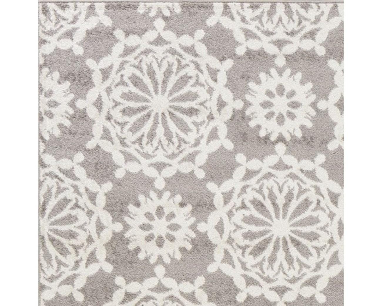 5'x8' Grey Ivory Floral Machine Woven Polypropylene Area Rug