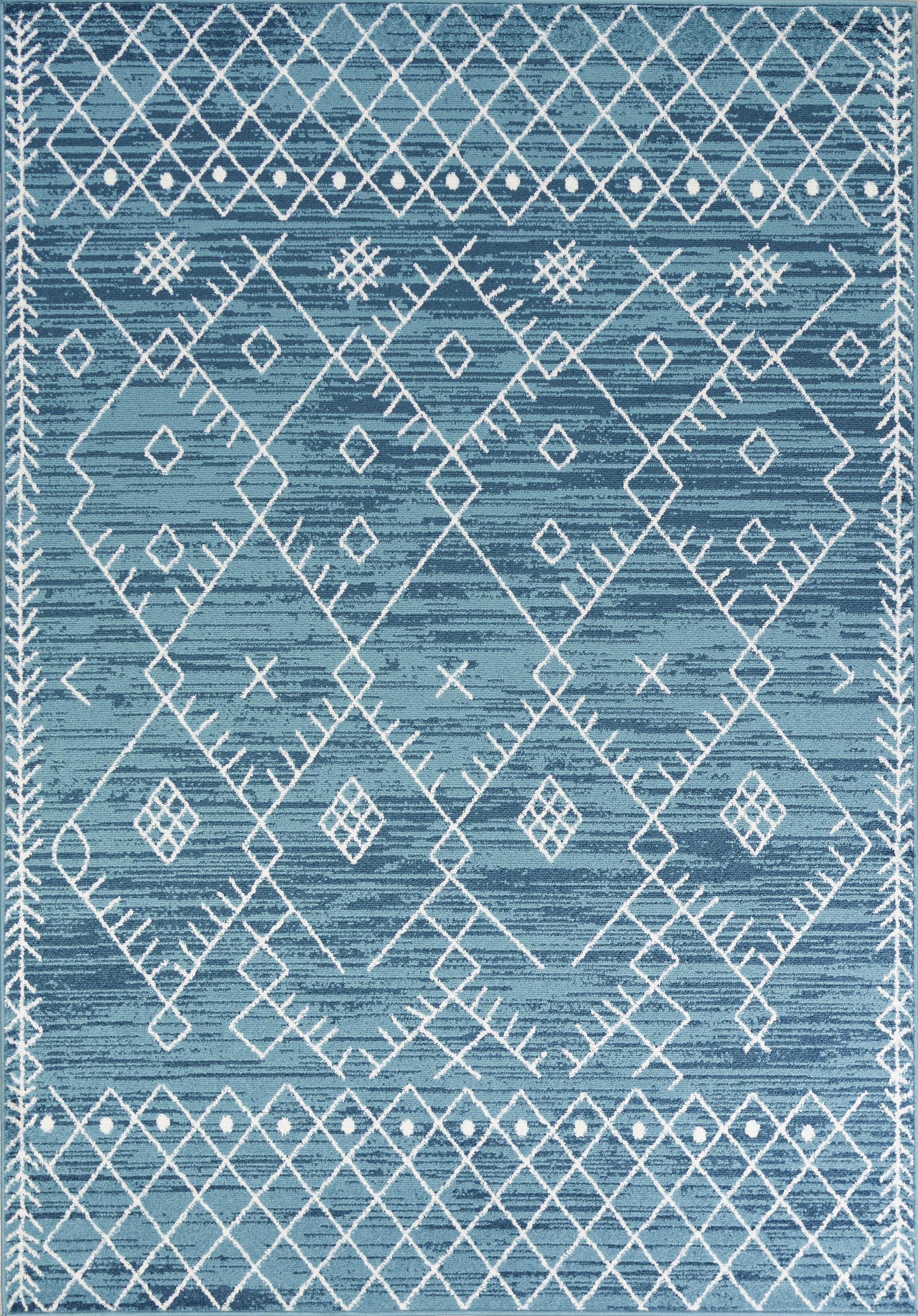 5'x8' Distressed Ocean Blue Geometric Bohemian Design Area Rug Default Title