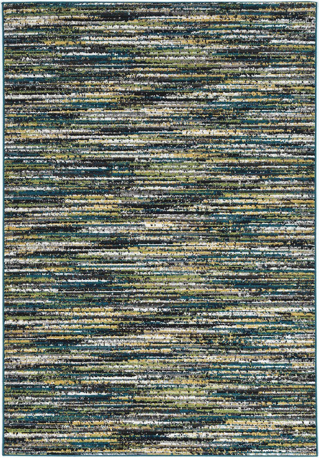 7' Grey Teal Machine Woven Solid Striation Indoor Runner Rug