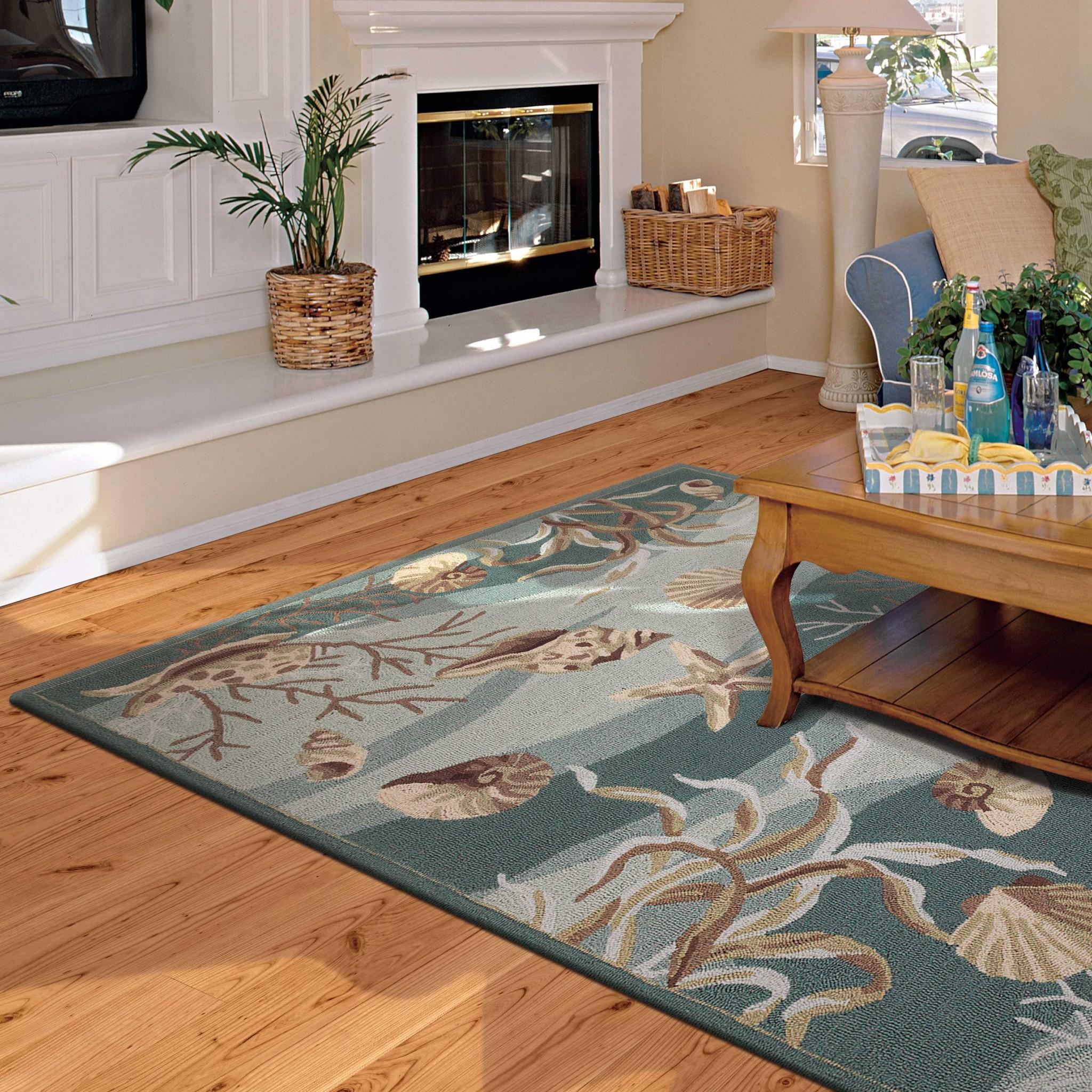 3' x 5' Seafoam Corals and Shells Area Rug