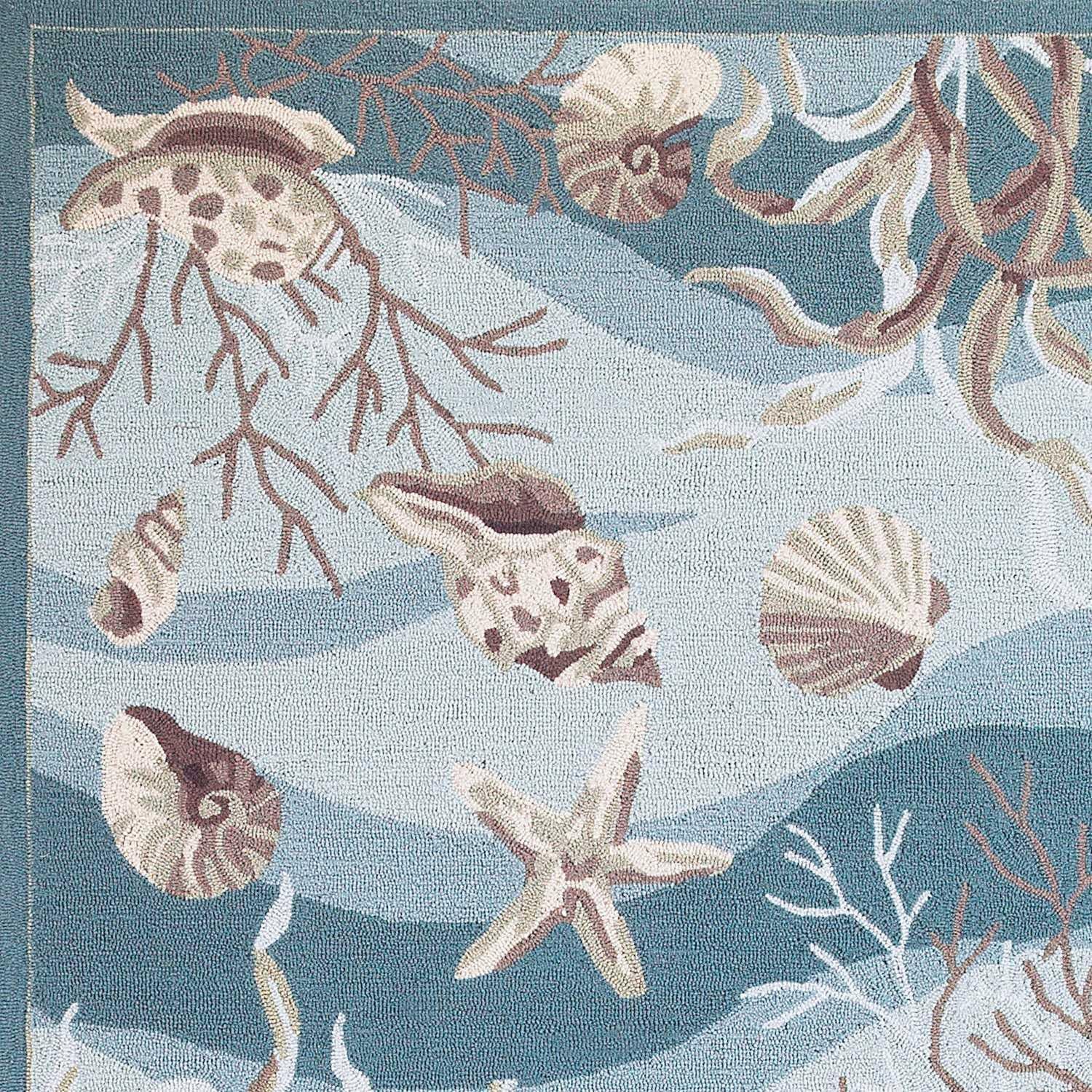 5'x8' Seafoam Green Hand Hooked Sea Shells Indoor Area Rug Default Title