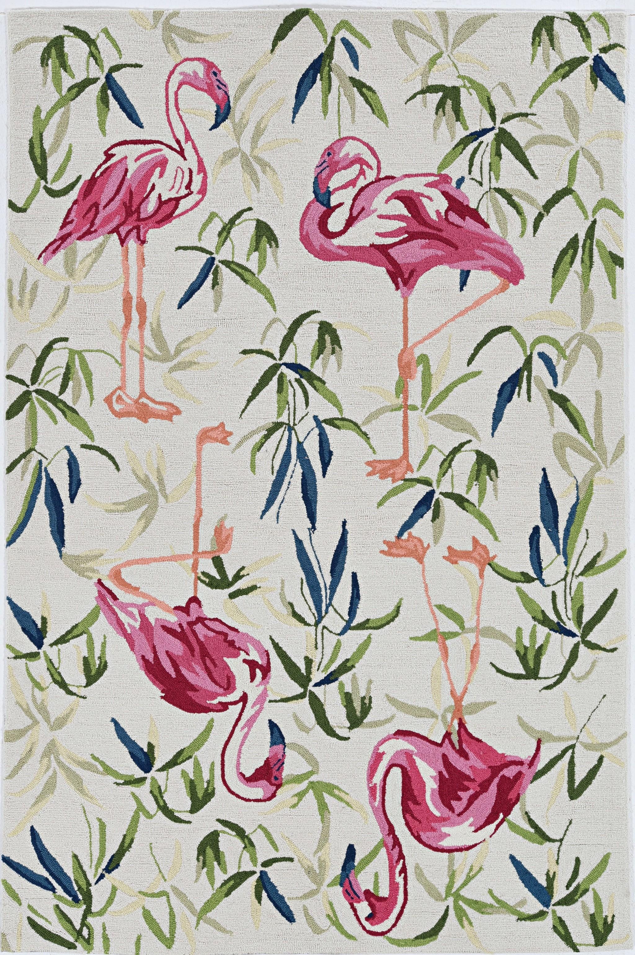 2'x3' Ivory Pink Hand Hooked Flamingo Indoor Accent Rug