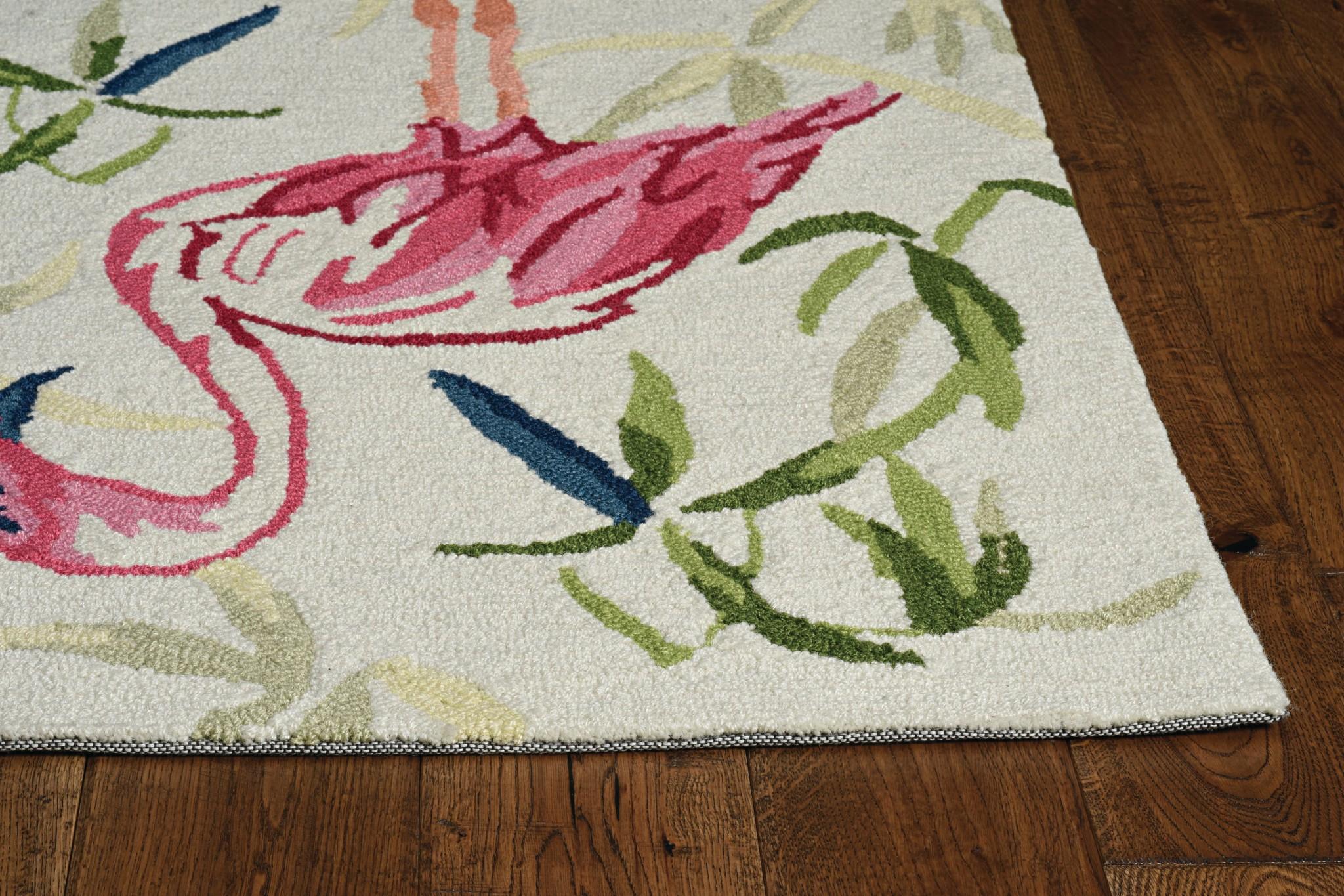 2'x4' Ivory Pink Hand Hooked Flamingo Indoor Accent Rug