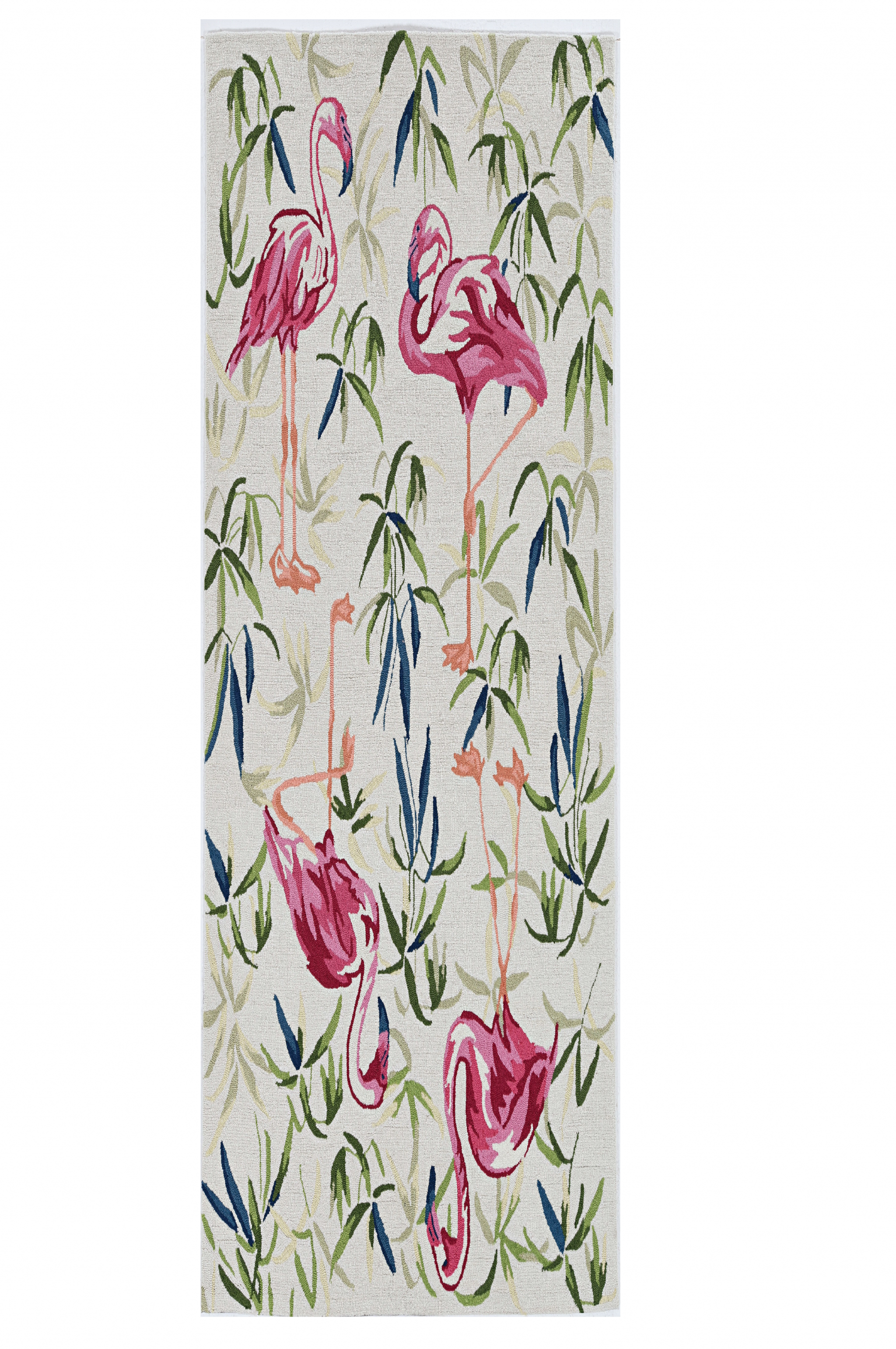 7' Ivory Pink Hand Hooked Flamingo Indoor Runner Rug Default Title