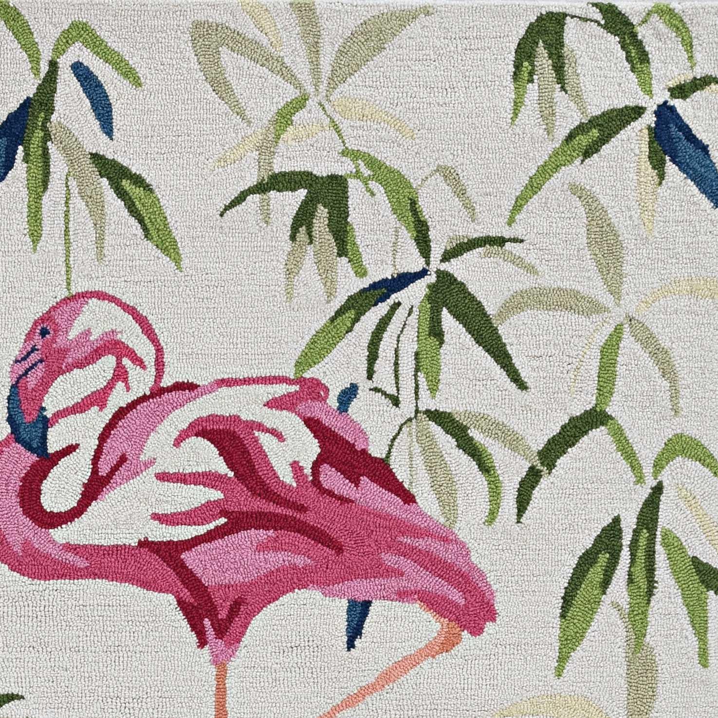 8' Ivory Pink Hand Hooked Flamingo Round Indoor Area Rug Default Title