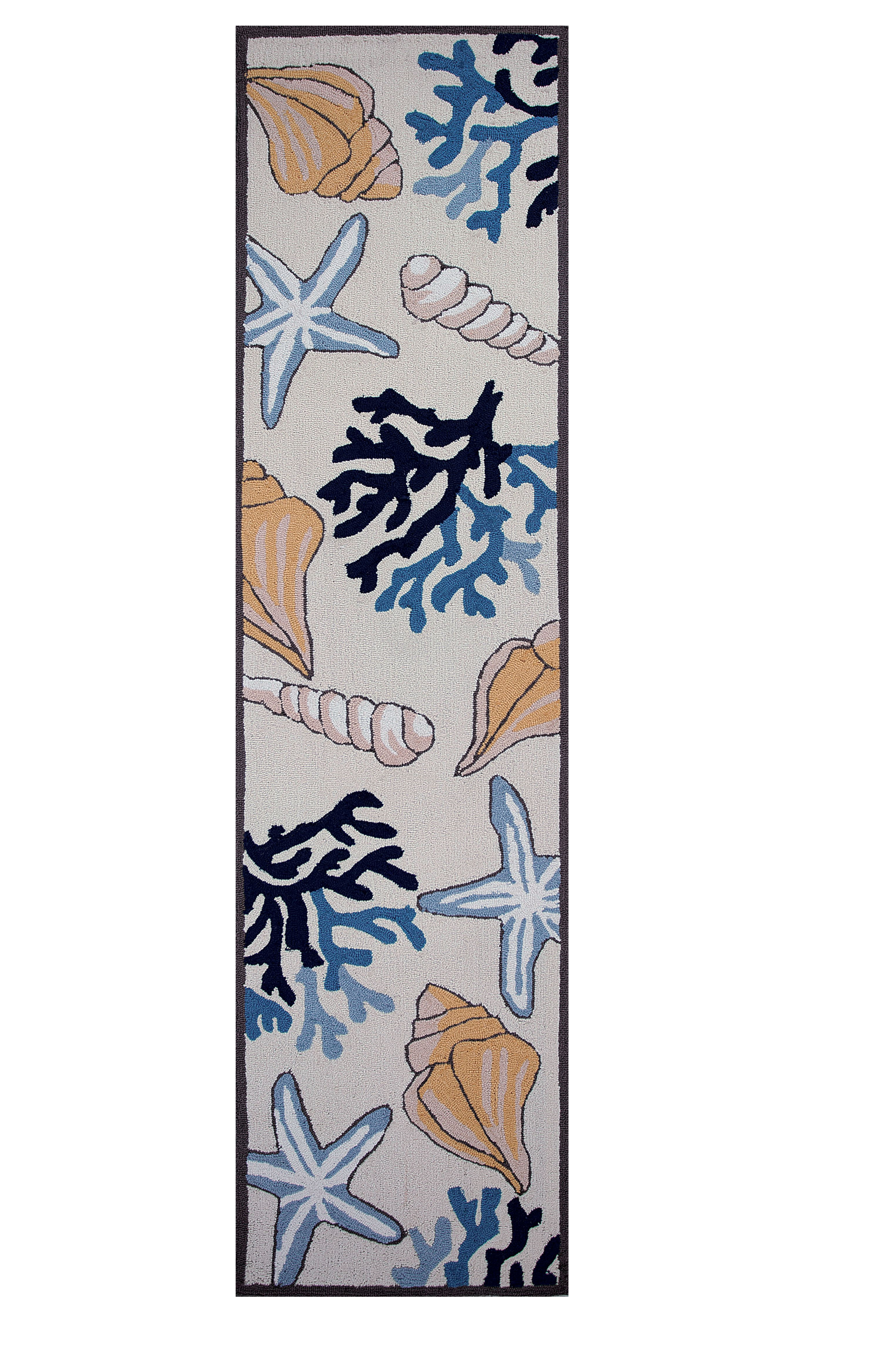 8' Ivory Hand Hooked Sea Corals And Shells Indoor Runner Rug Default Title