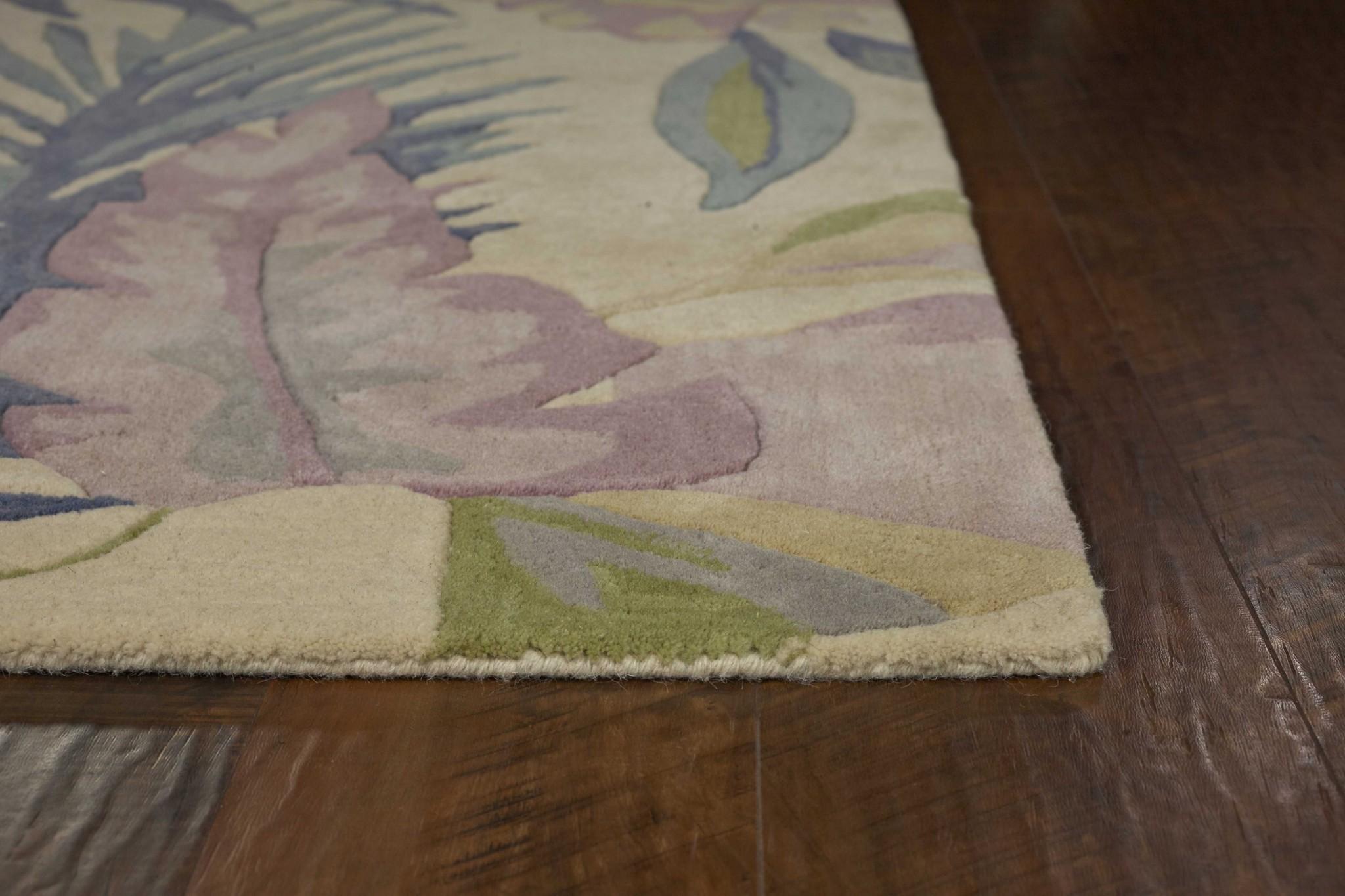 2' x 10' Pastel Tropical Leaves Wool Indoor Runner Rug