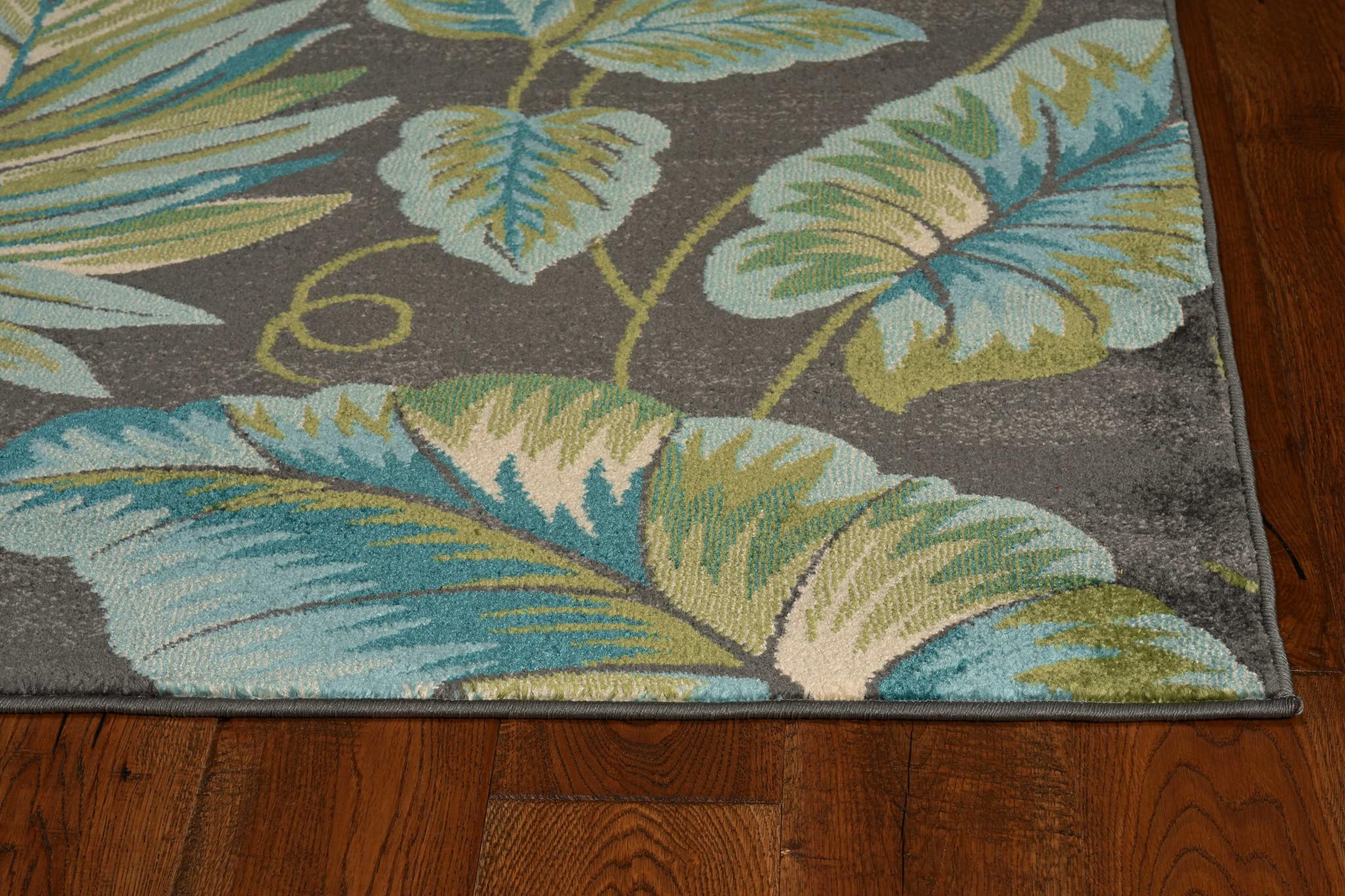 10'x13' Grey Machine Woven Tropical Leaves Indoor Area Rug