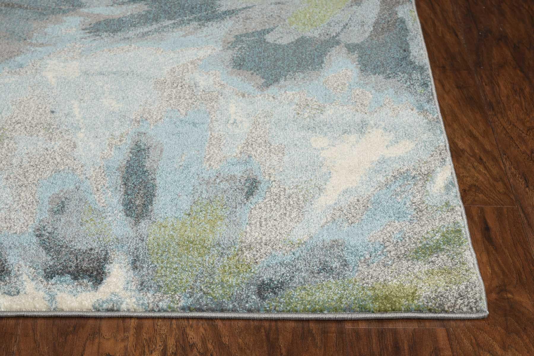 3' x 5' Teal Watercolor Leaves Area Rug