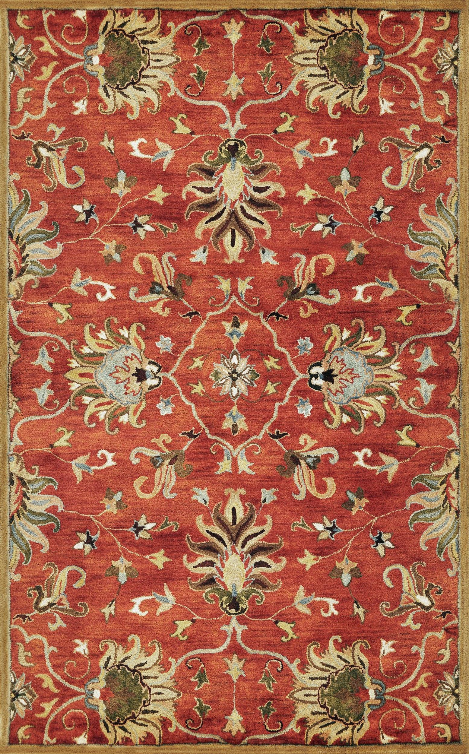 7' Sienna Orange Hand Tufted Wool Traditional Floral Indoor Runner Rug