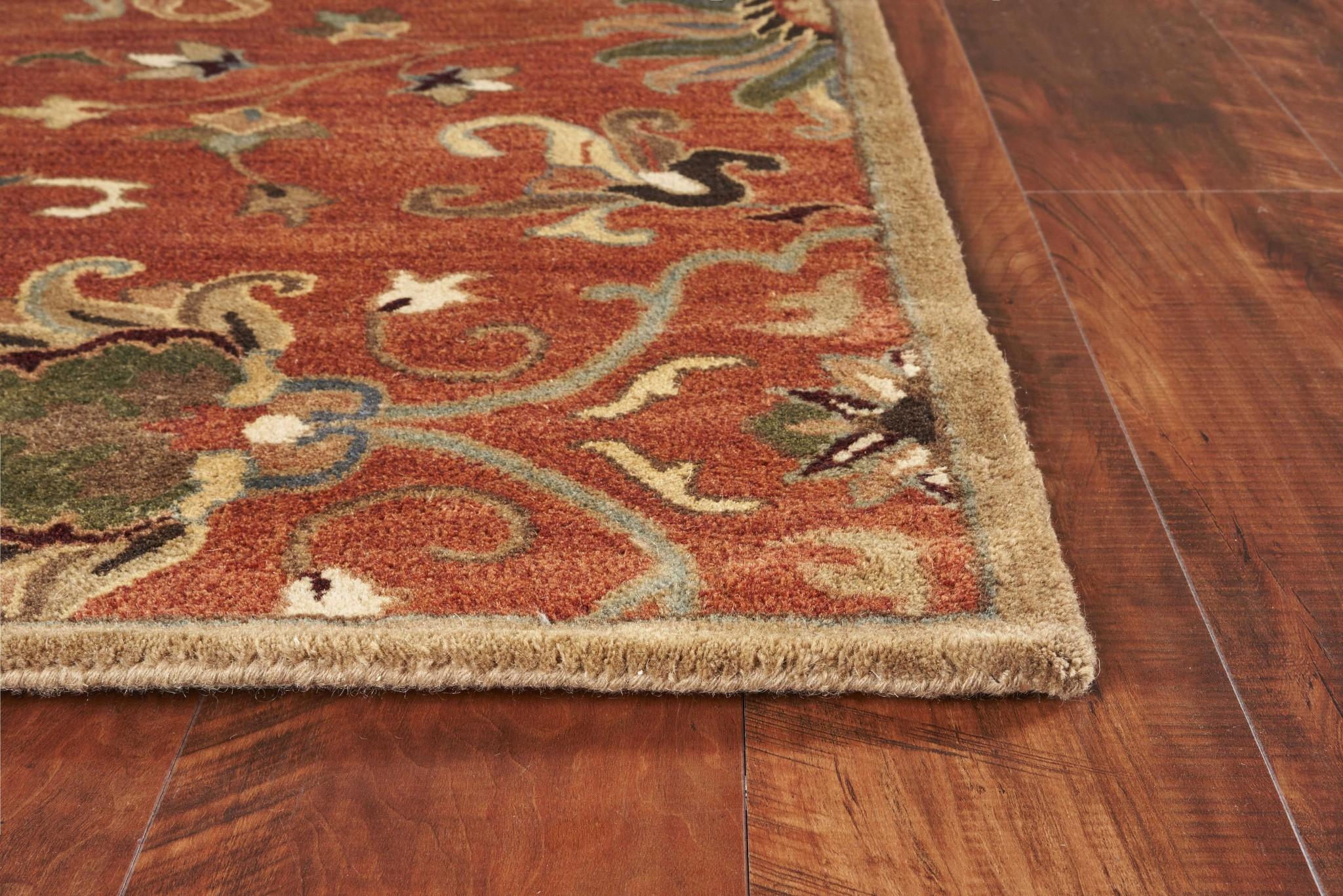 9'x13' Sienna Orange Hand Tufted Traditional Floral Allover Indoor Area Rug