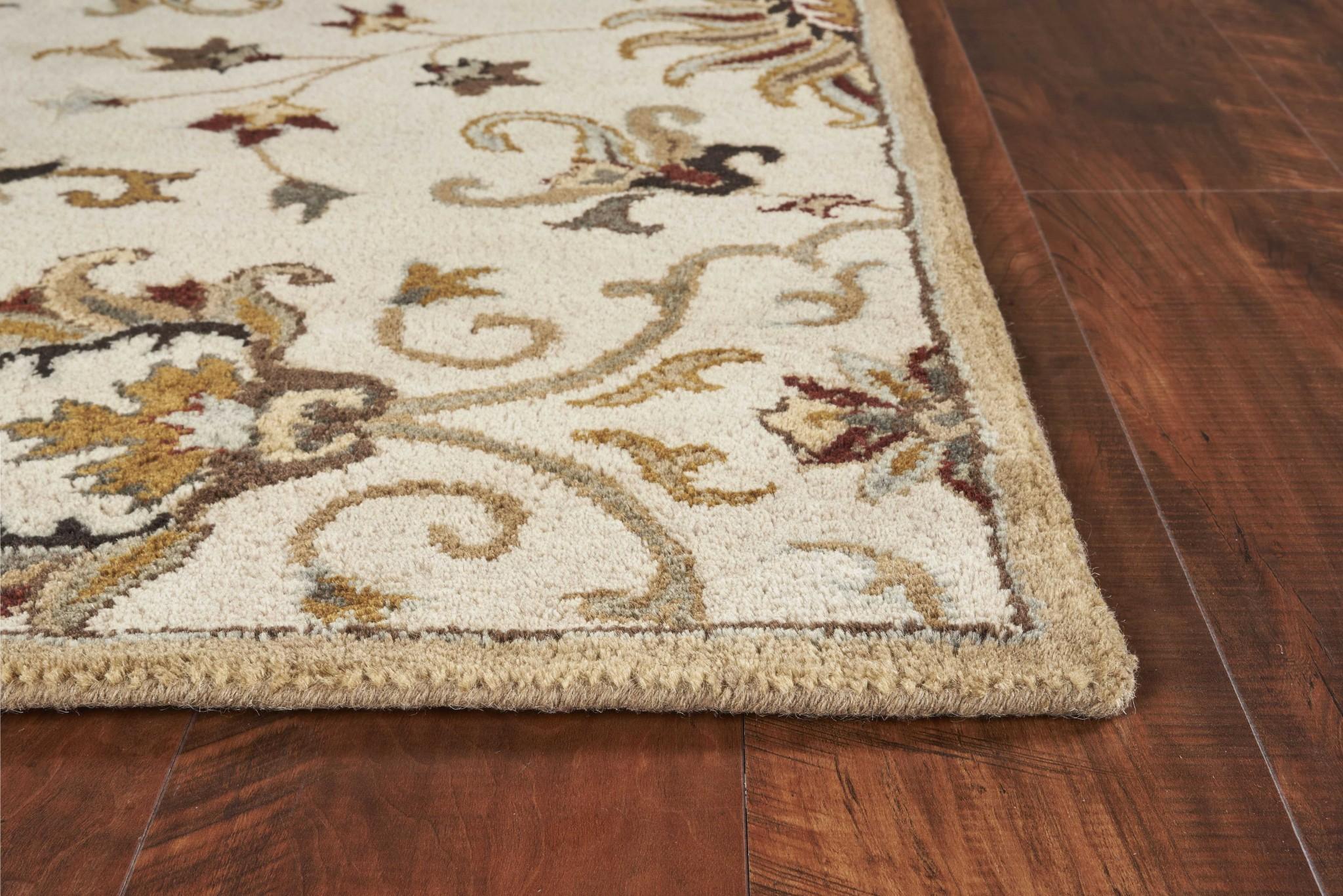 5'x8' Champagne Beige Hand Tufted Traditional Floral Indoor Area Rug Default Title
