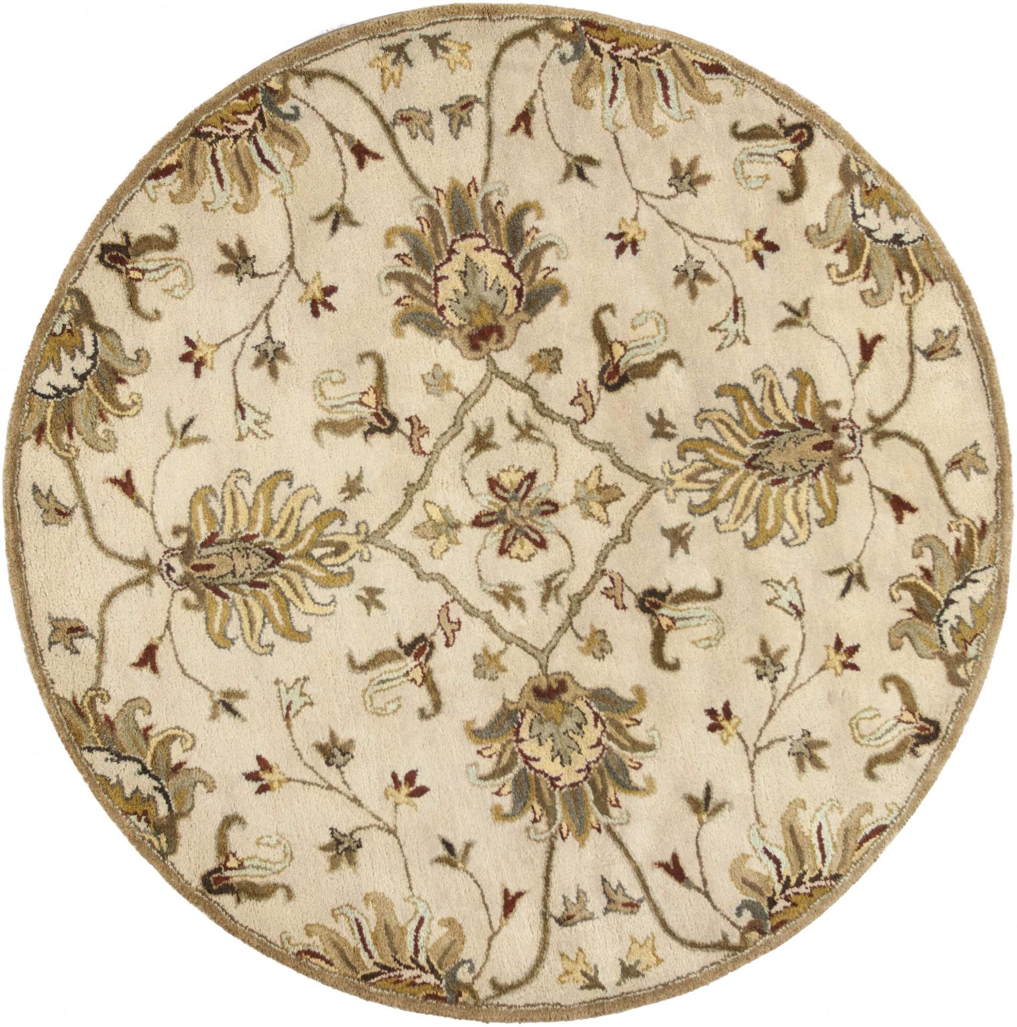 5'x8' Champagne Beige Hand Tufted Traditional Floral Indoor Area Rug