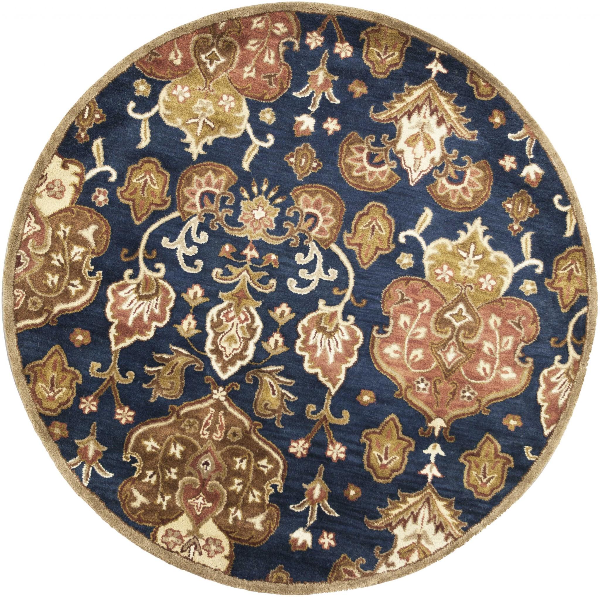 6' Navy Blue Hand Tufted Traditional Round Indoor Area Rug Default Title