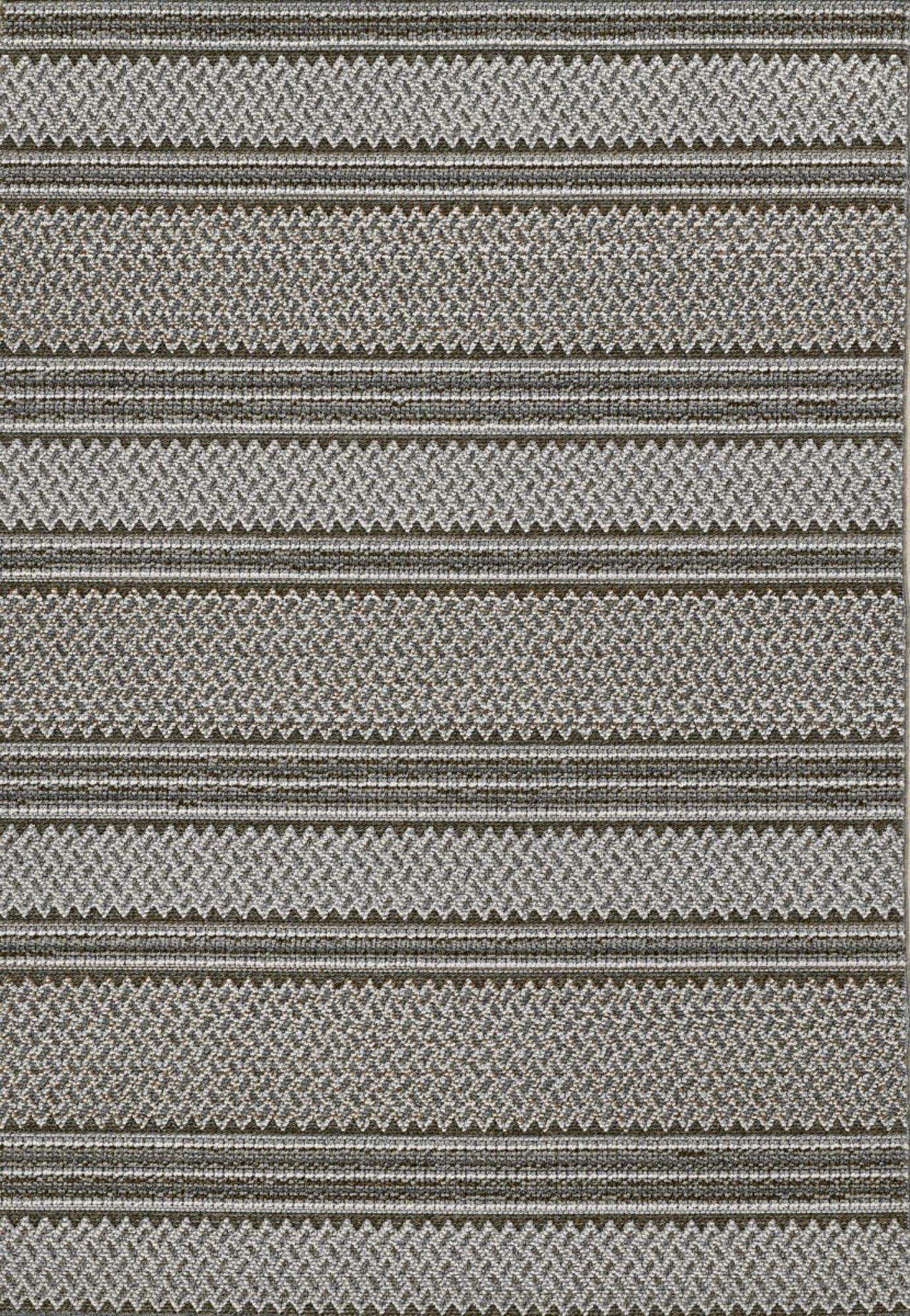 8' Grey Machine Woven UV Treated Awning Stripes Indoor Outdoor Runner Rug