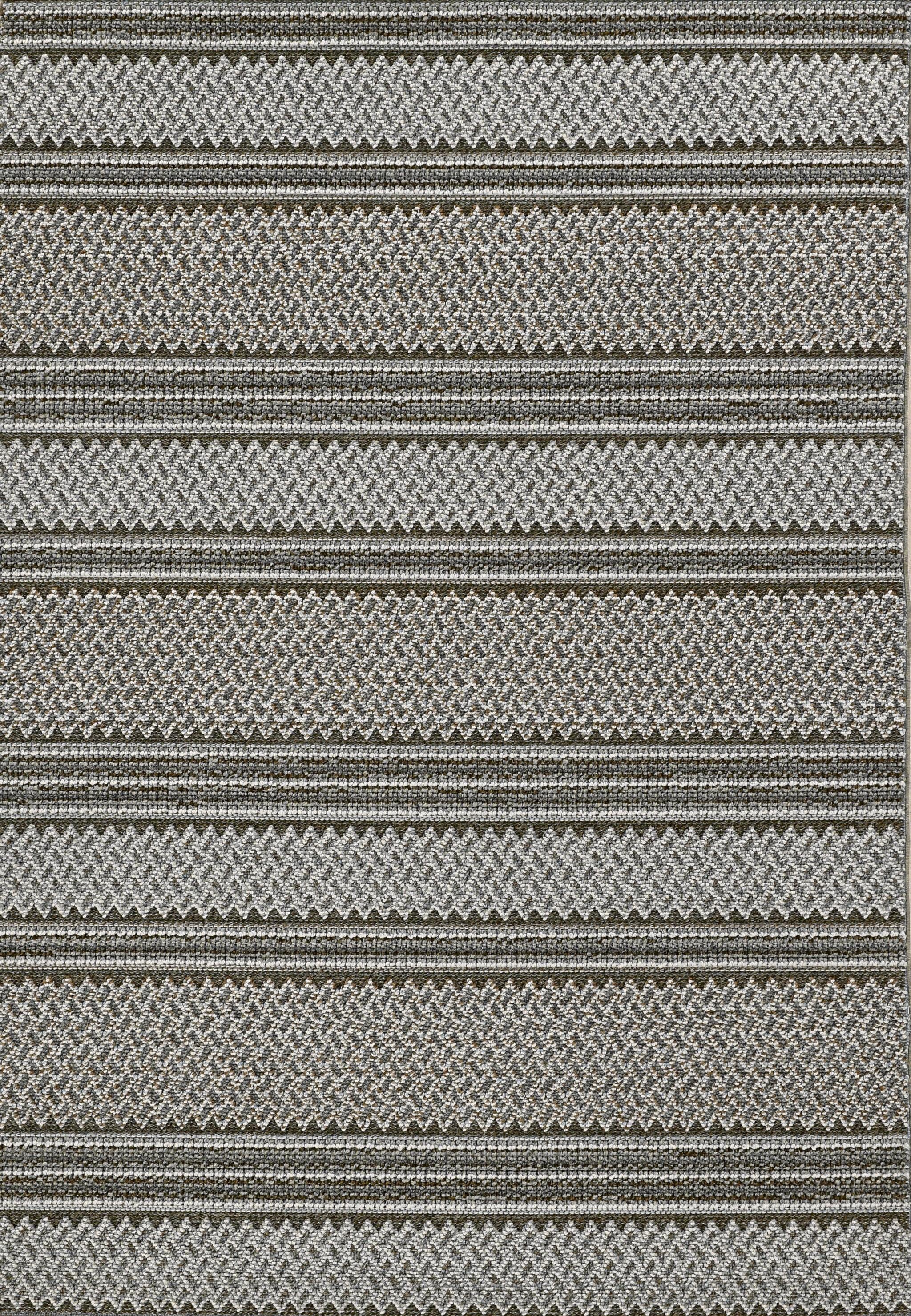 7'x9' Grey Machine Woven UV Treated Awning Stripes Indoor Outdoor Area Rug