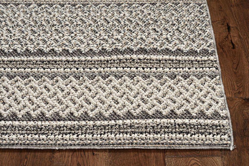 7'x9' Grey Machine Woven UV Treated Awning Stripes Indoor Outdoor Area Rug