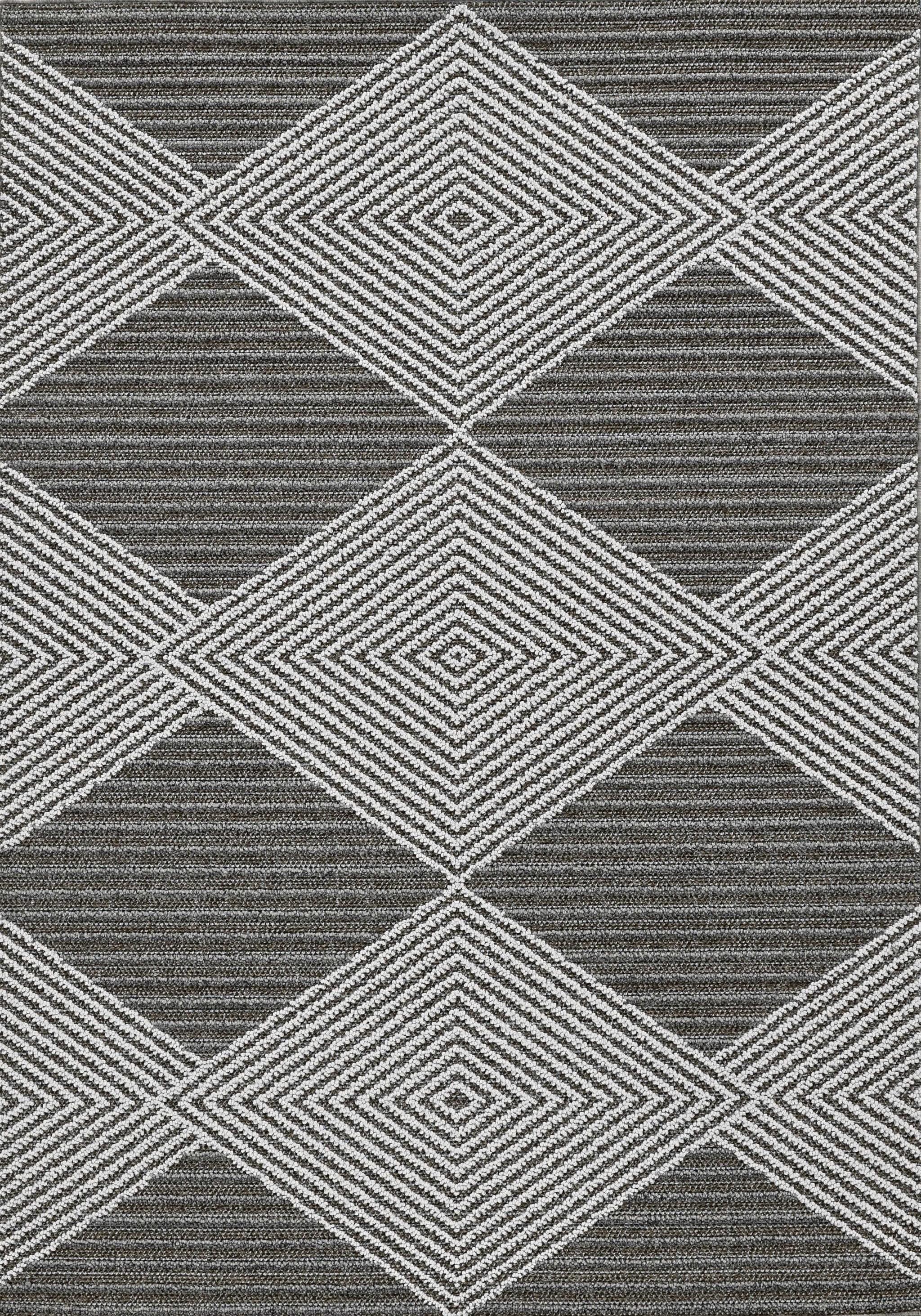 7' x 9' Grey or Ivory Geometric Diamonds Indoor Outdoor Area Rug