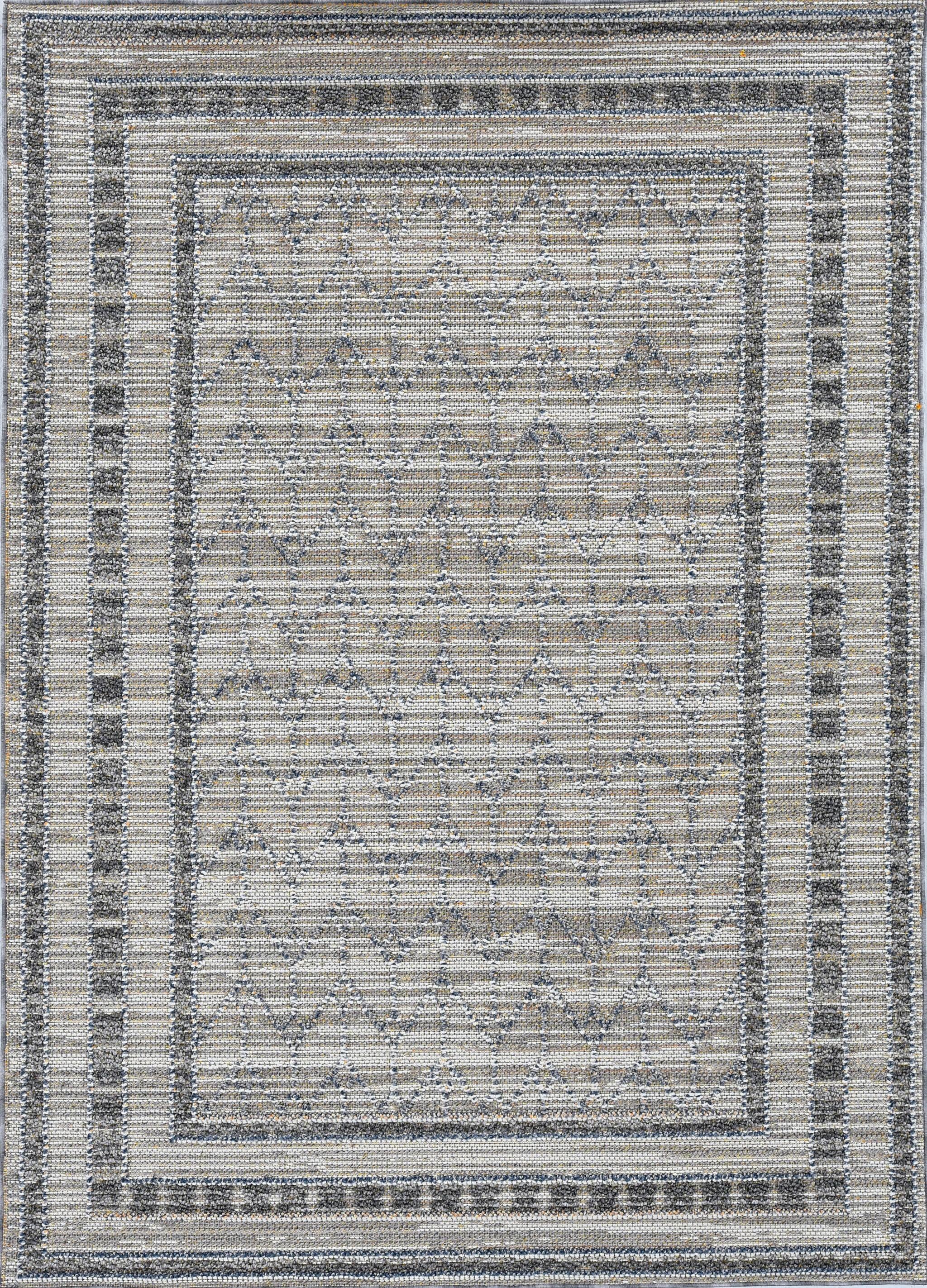 8'x10' Grey Machine Woven UV Treated Bordered Indoor Outdoor Area Rug