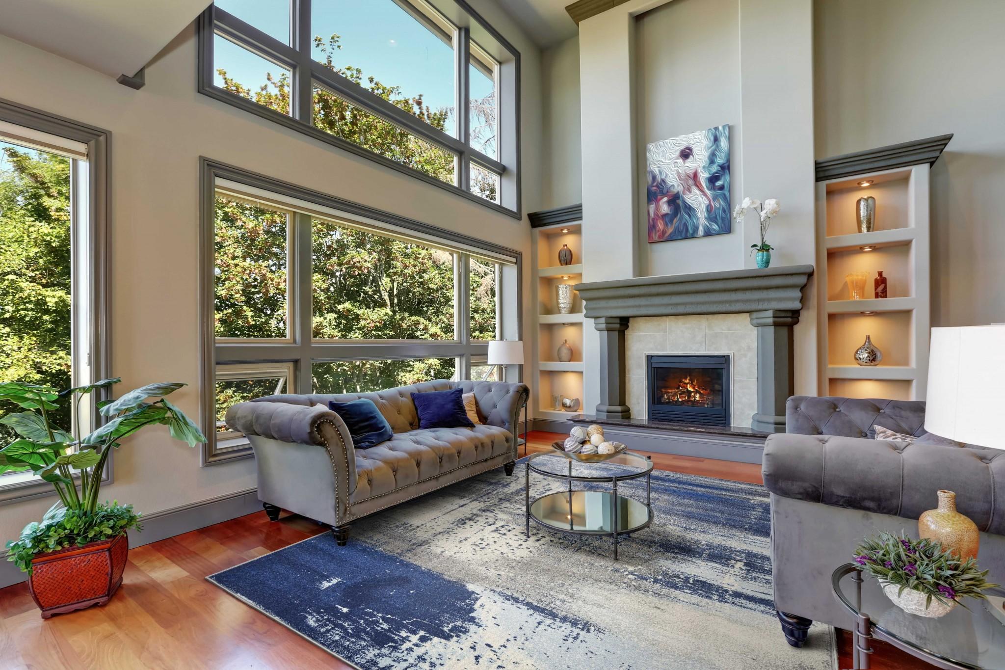 5' x 7' Ice Blue Abstract Splash Indoor Area Rug Default Title