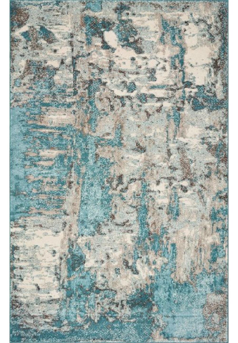 8'x10' Ivory Teal Machine Woven Abstract Watercolor Indoor Area Rug Default Title