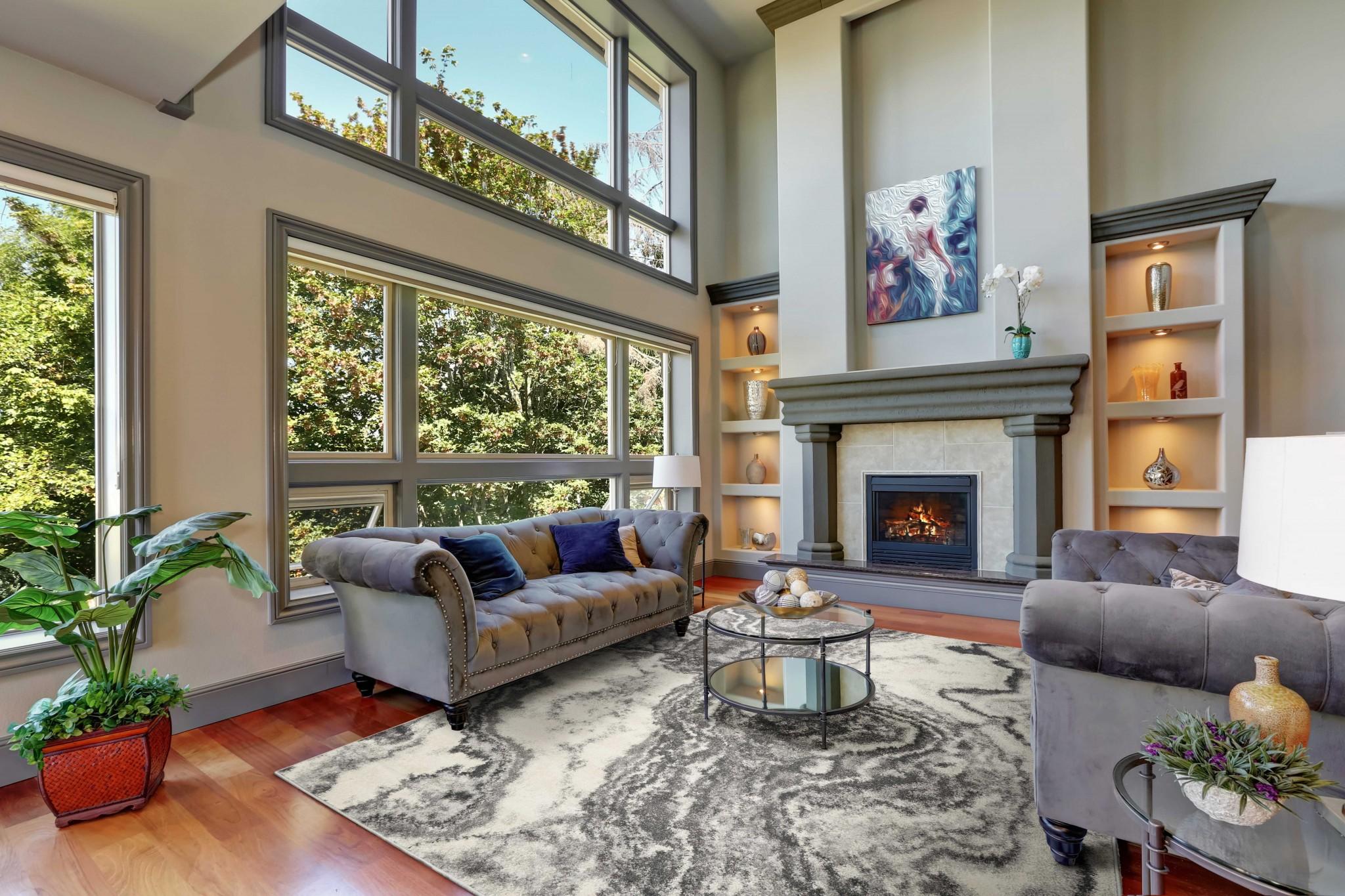 5'x8' Ivory Grey Machine Woven Marble Indoor Area Rug Default Title