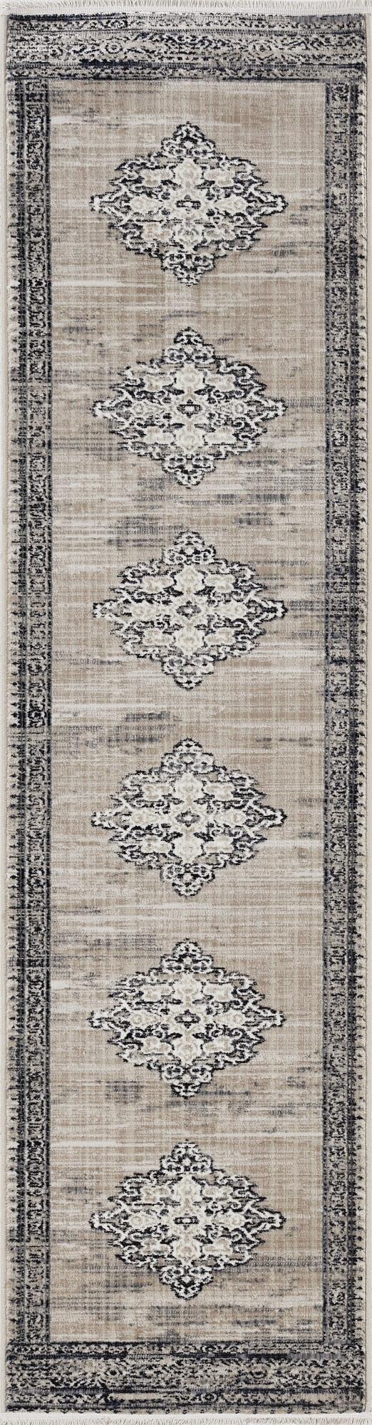 5' x 8' Sand or Charcoal Medallion Bordered Area Rug
