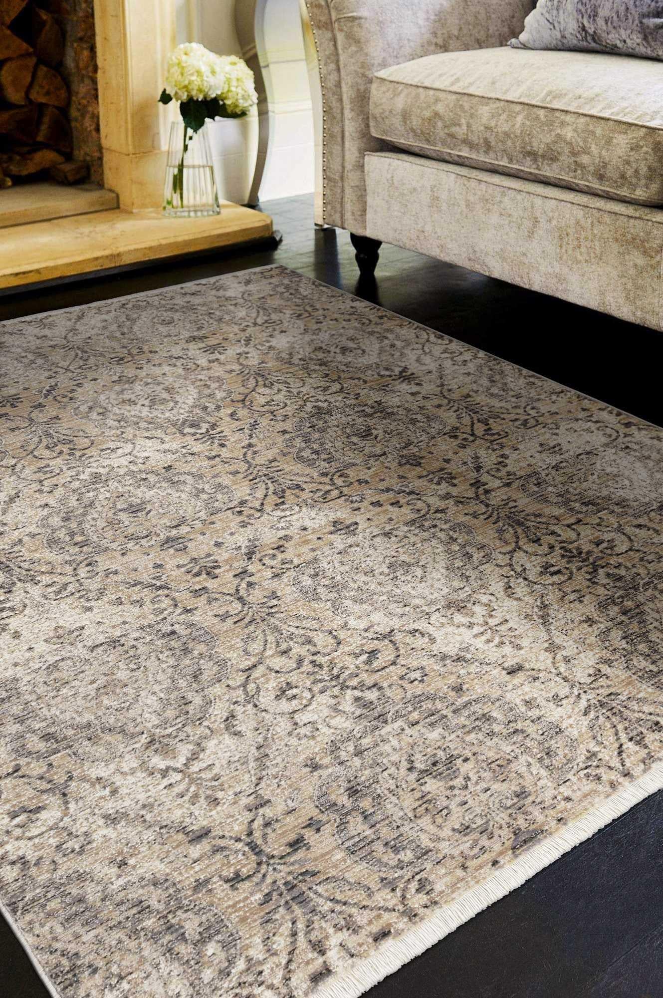 4'x6' Sand Grey Machine Woven Distressed Vintage Traditional Indoor Area Rug Default Title