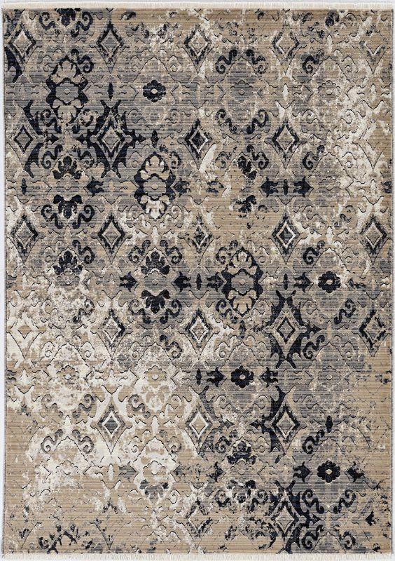 5'x8' Ivory Beige Machine Woven Distressed Traditional Indoor Area Rug