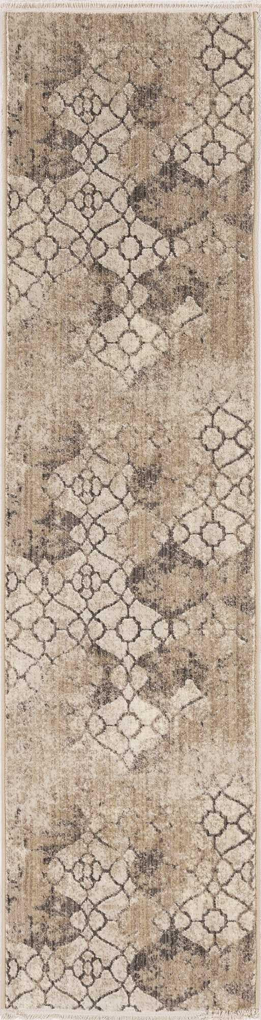 5'x8' Ivory Machine Woven Distressed Ogee Indoor Area Rug