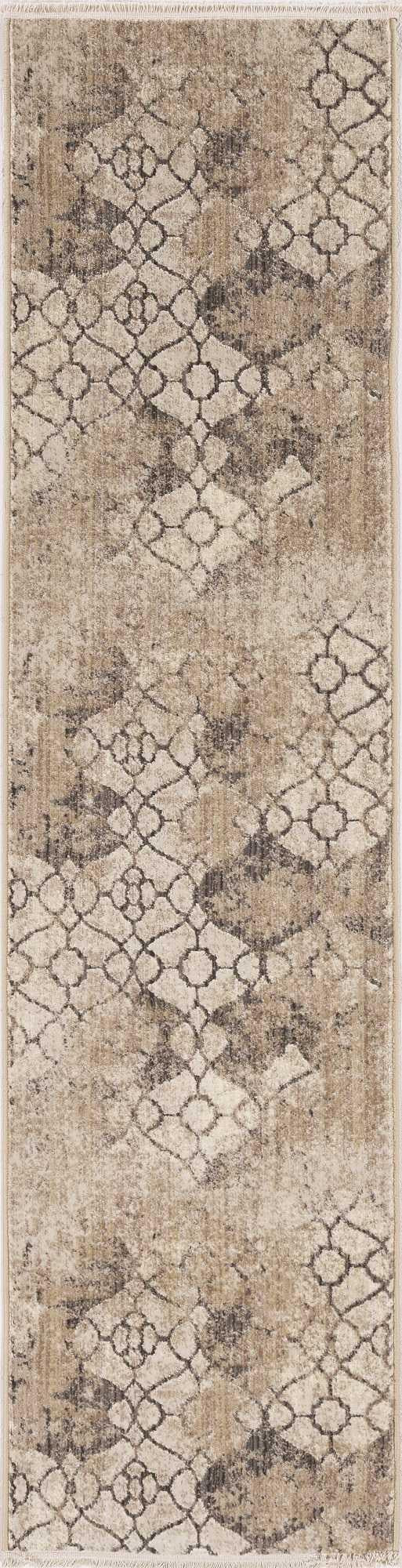 9'x12' Ivory Machine Woven Distressed Ogee Indoor Area Rug