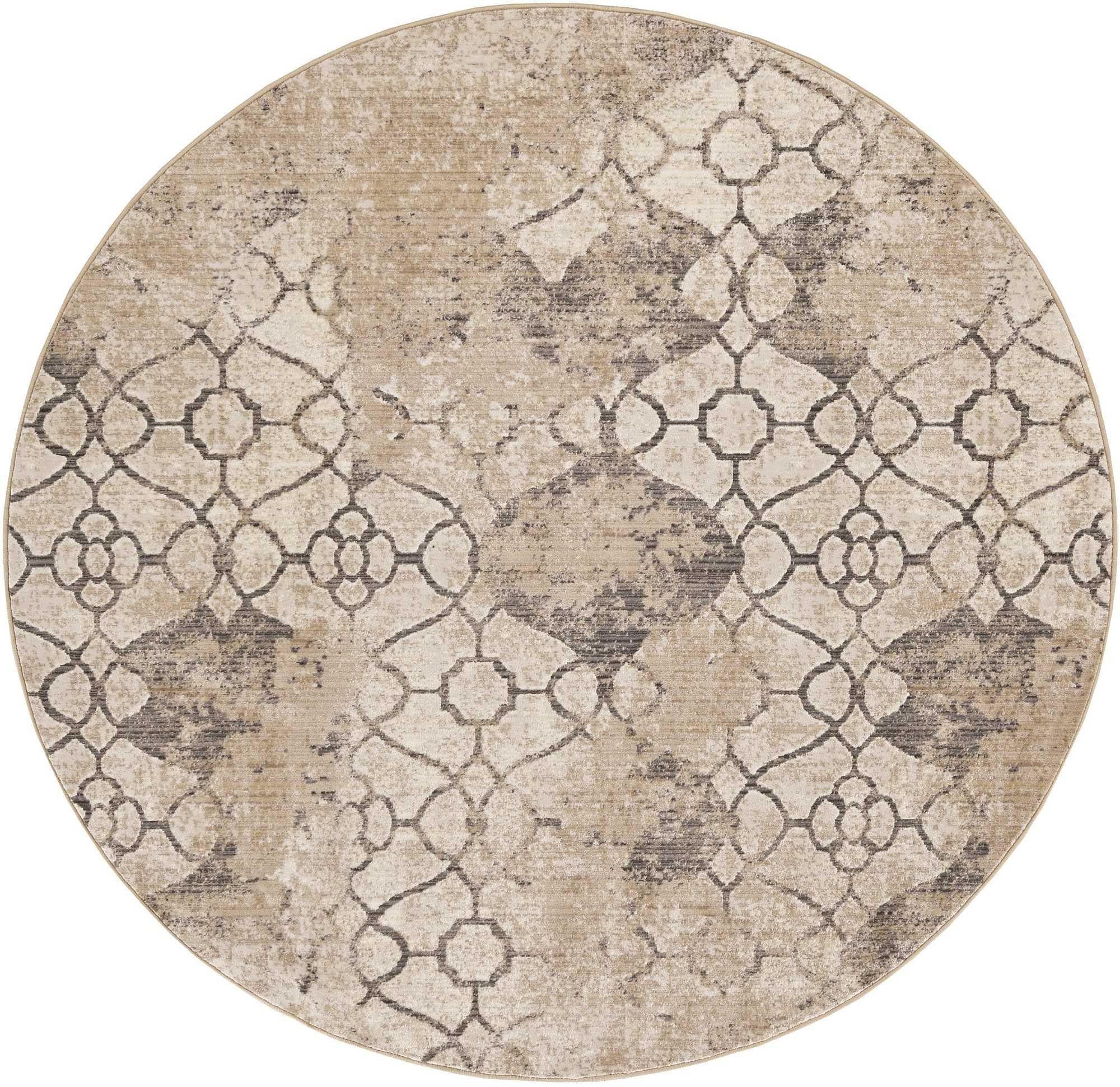 9'x12' Ivory Machine Woven Distressed Ogee Indoor Area Rug