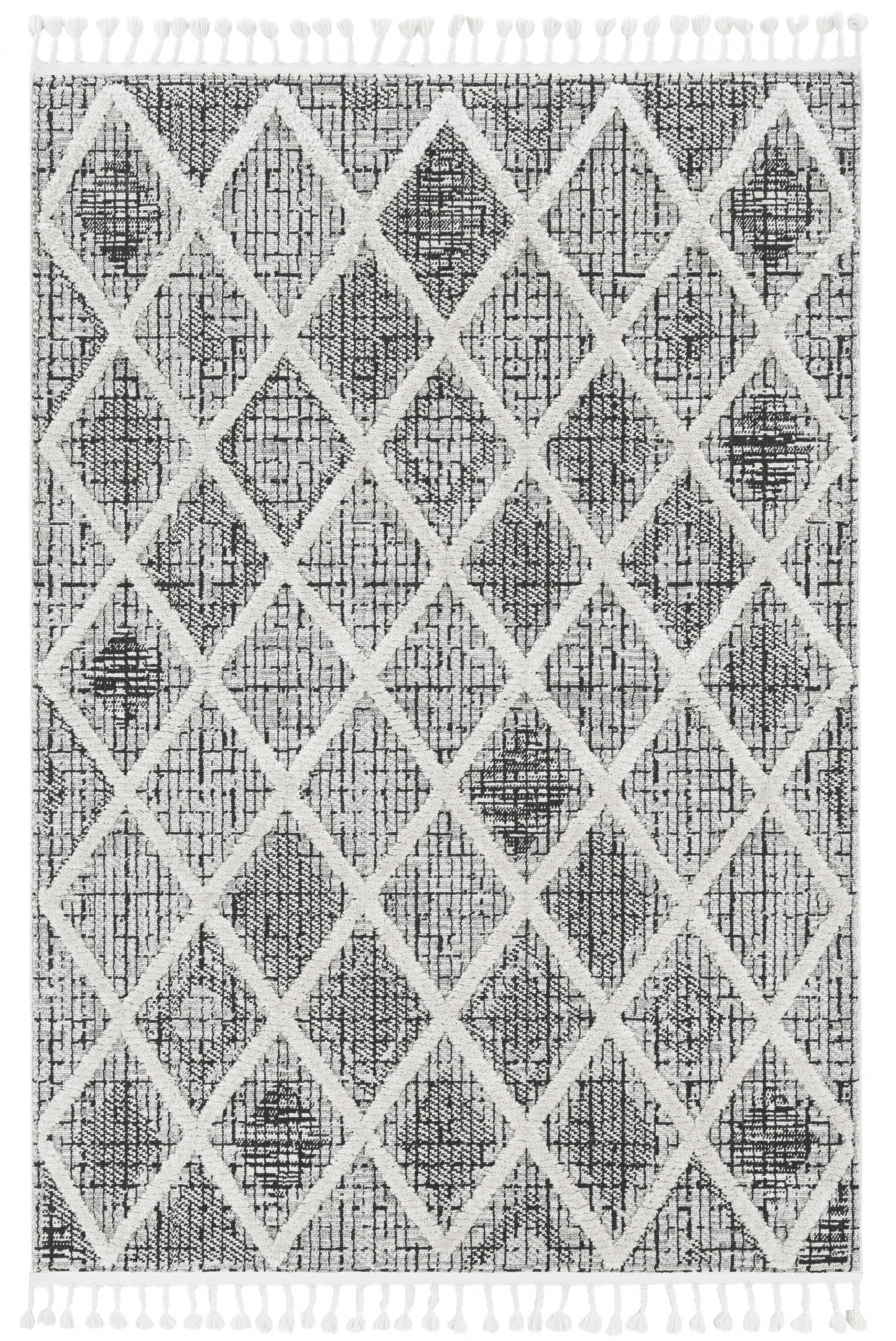 3' x 5' Charcoal Diamonds Area Rug with Fringe