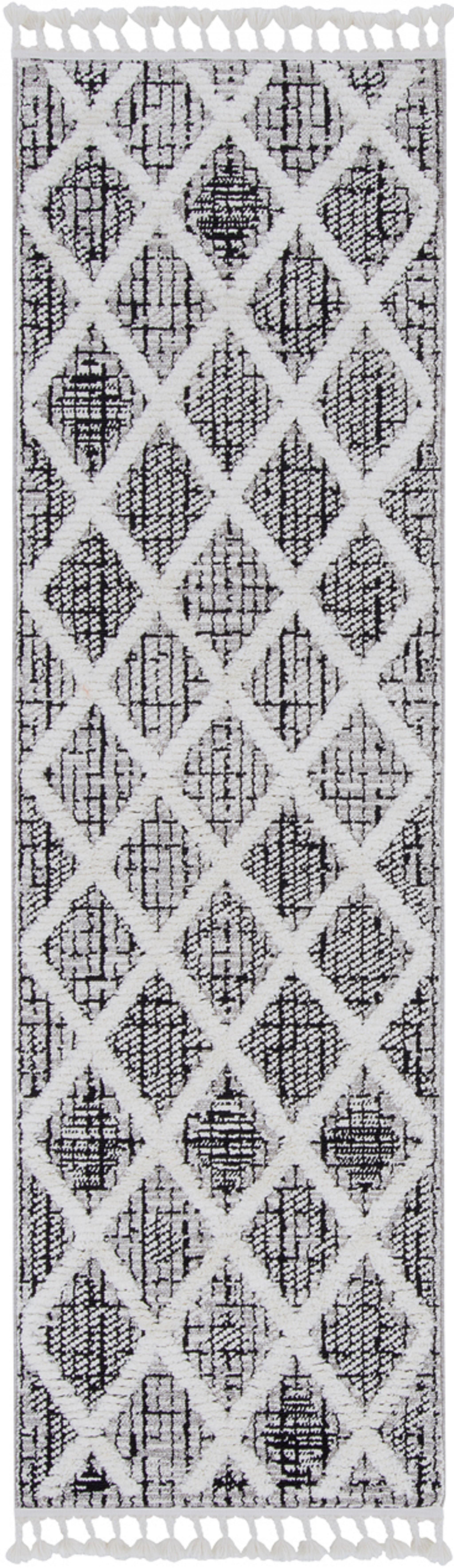 5' x 8' Charcoal Geometric Diamond Indoor Area Rug with Fringe