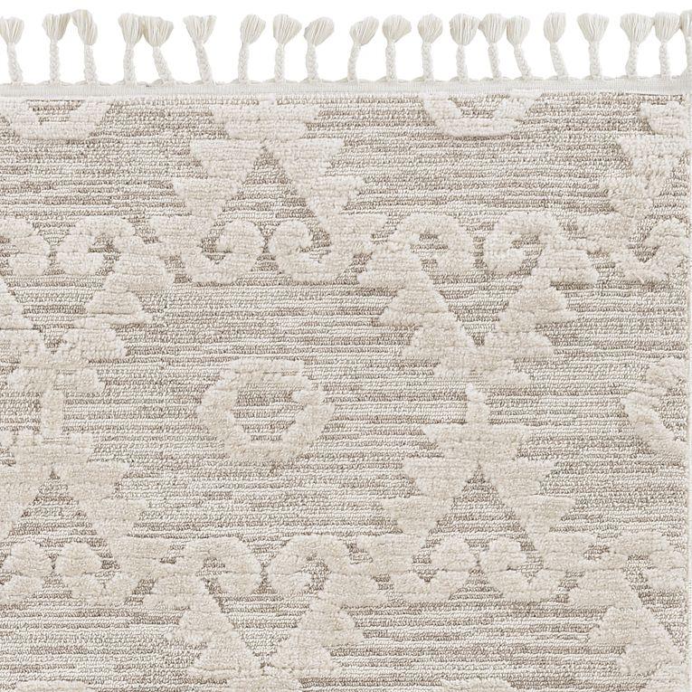 12'x15' Ivory Beige Machine Woven Geometric With Fringe Indoor Area Rug