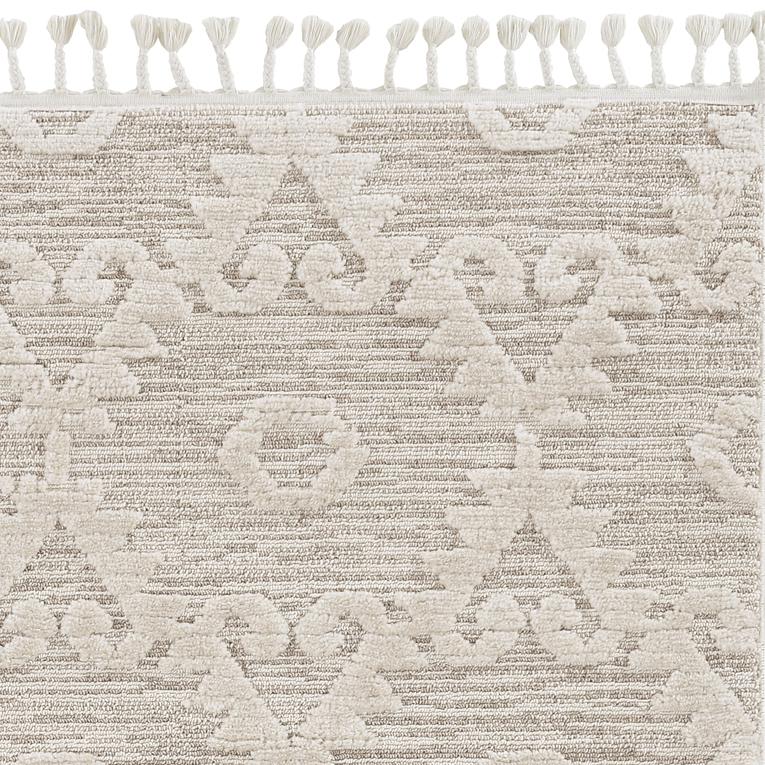 3' x 5' Ivory Beige Diamonds Area Rug with Fringe