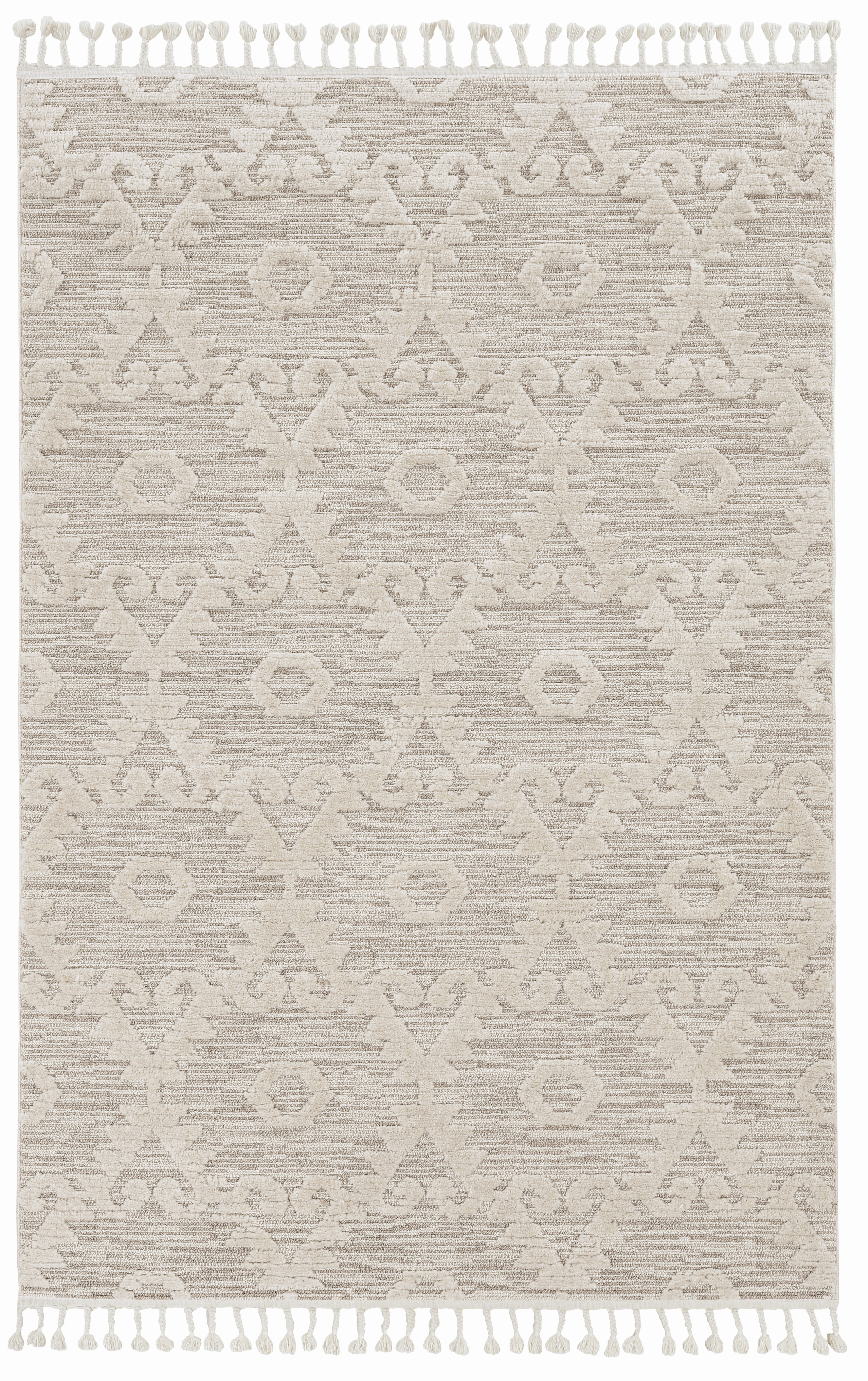 3' x 5' Ivory Beige Diamonds Area Rug with Fringe