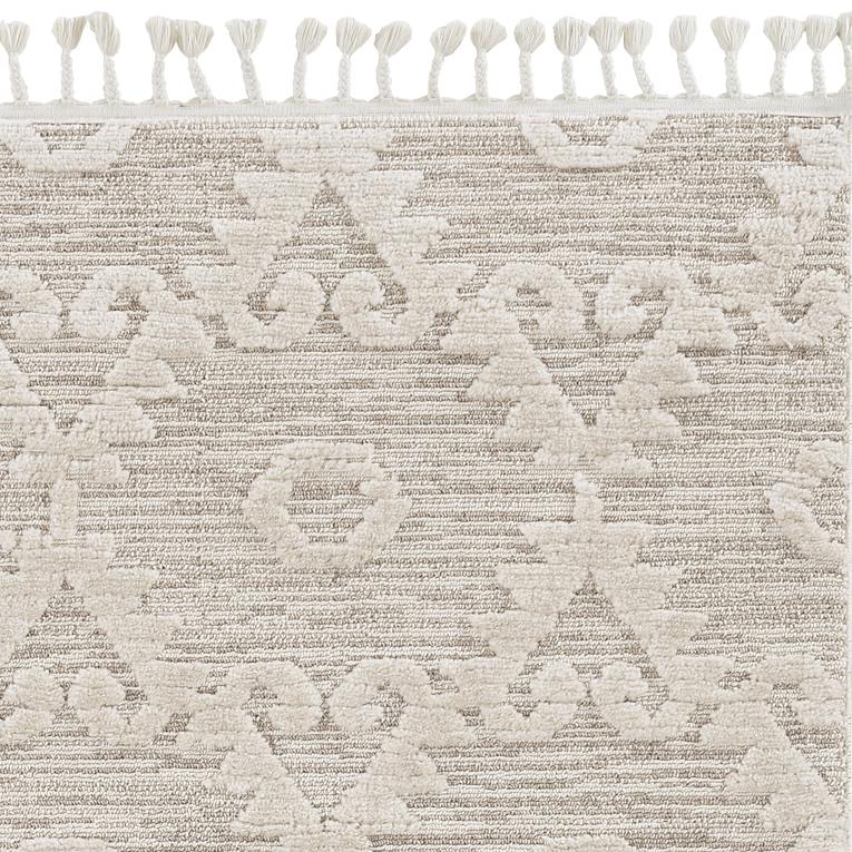 5' x 8' Ivory or Beige Geometric Diamond Indoor Area Rug with Fringe Default Title