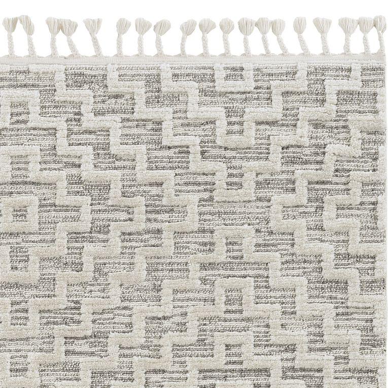 12'x15' Ivory Grey Machine Woven Diamond Pattern With Fringe Indoor Area Rug