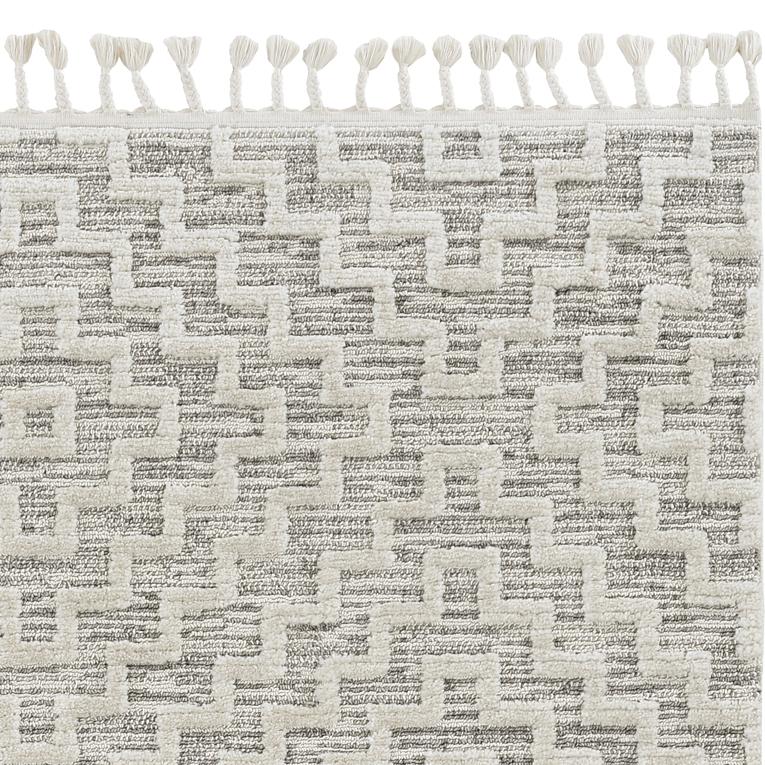 5'x8' Ivory Grey Machine Woven Geometric With Fringe Indoor Area Rug Default Title