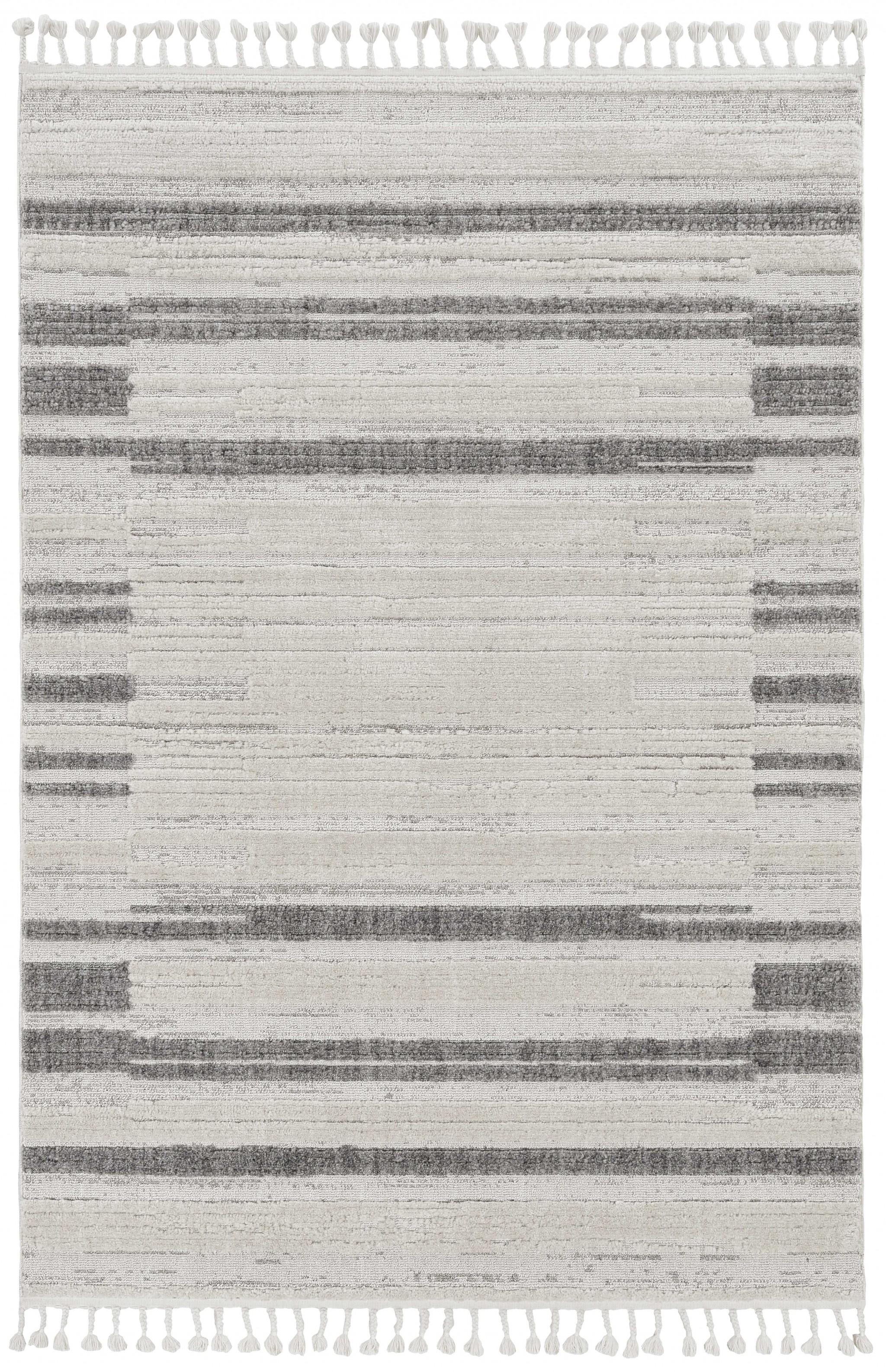 144 X 180 Ivory  Grey Polyester Rug