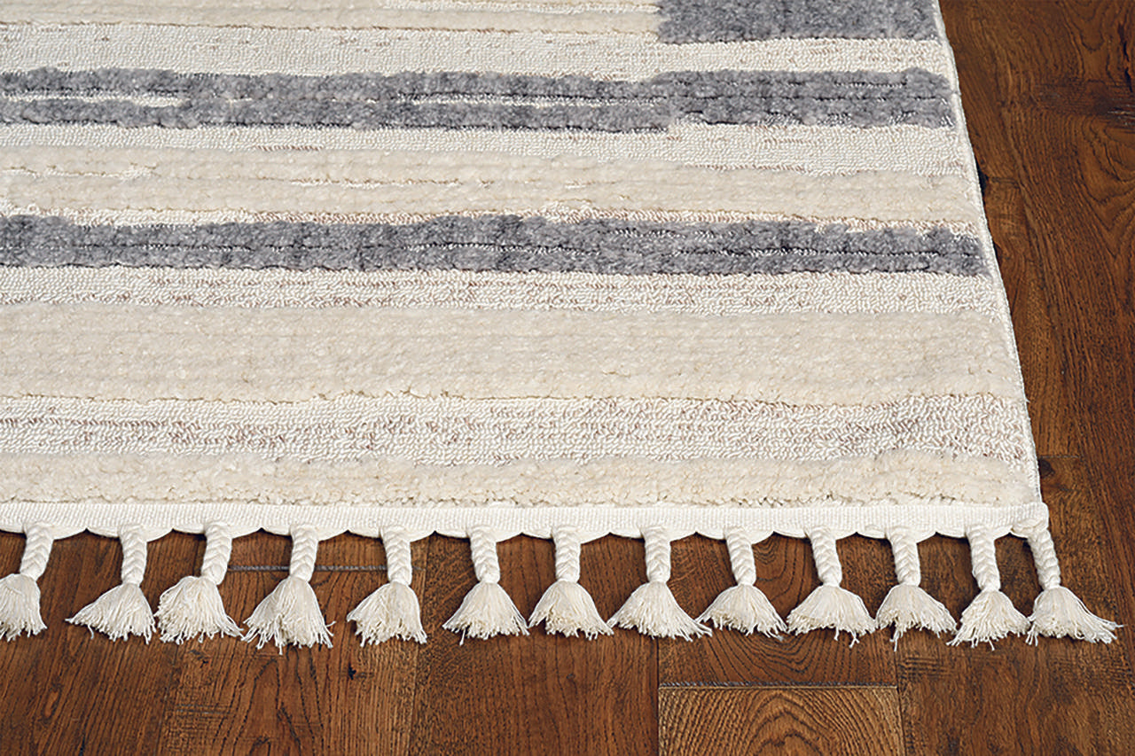 3' x 5' Ivory Grey Gradient Area Rug with Fringe