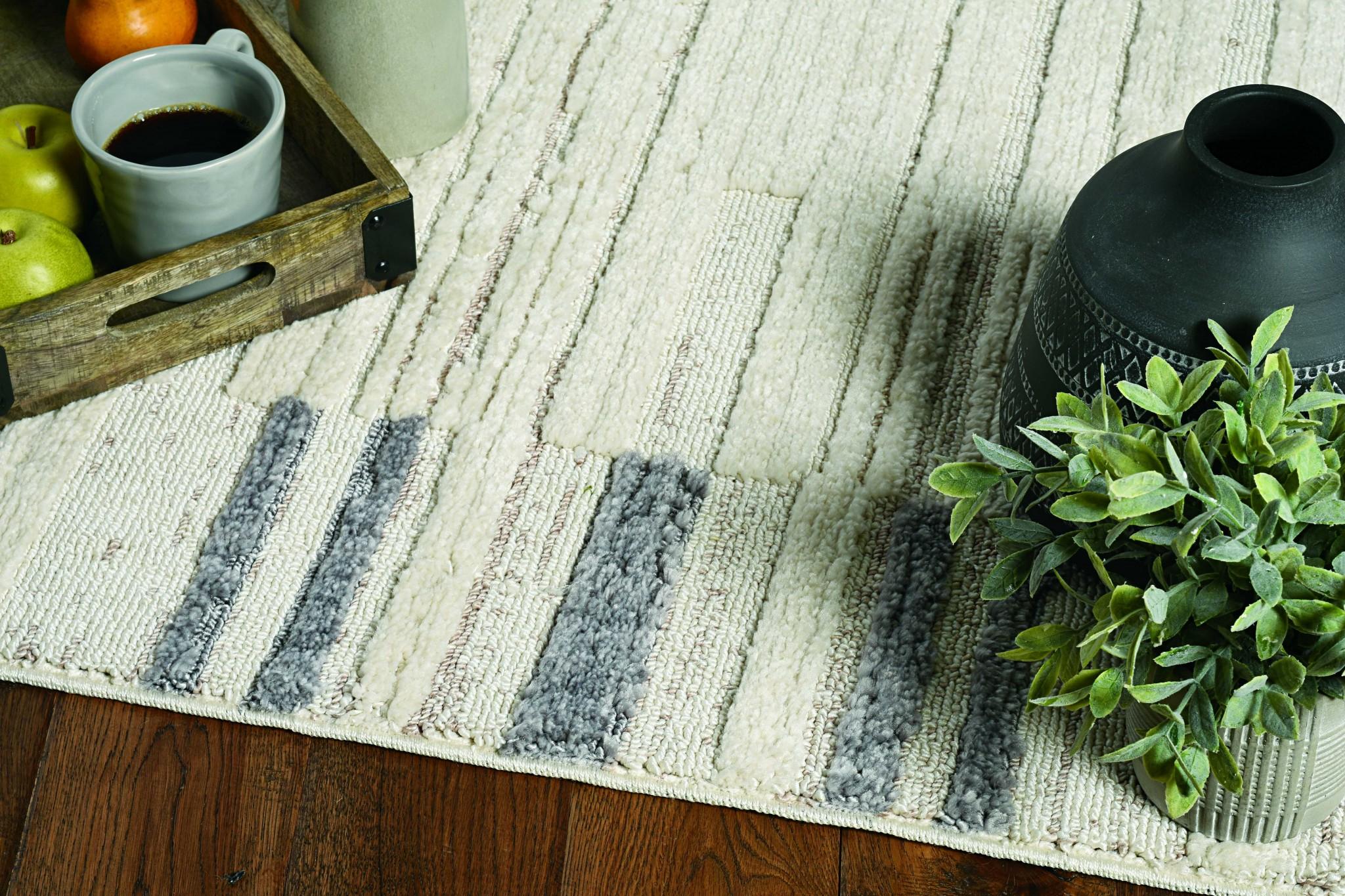9'x13' Ivory Grey Machine Woven Abstract Color Block Indoor Area Rug Default Title