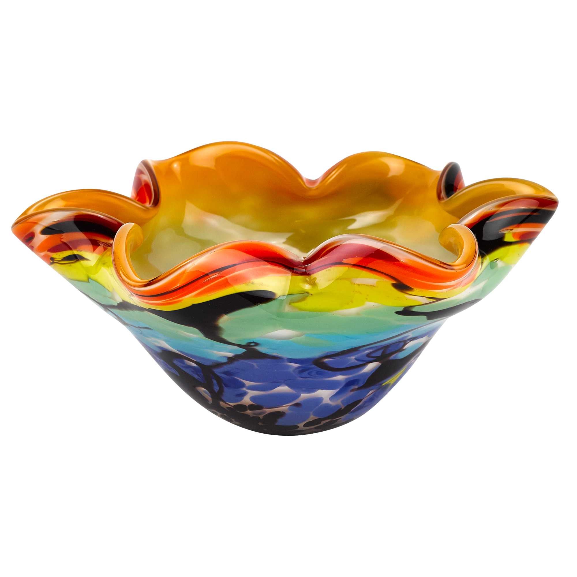 85 Mouth Blown Art Glass Wavy Inch Centerpiece or Candy Bowl Default Title