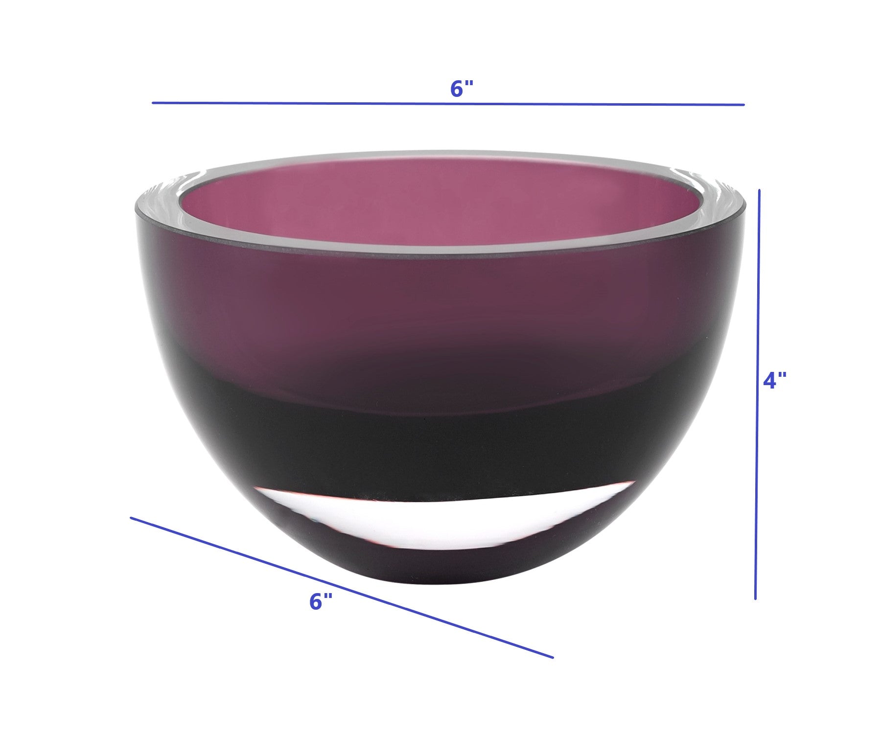 6 Mouth Blown European Made Lead Free Purple Crystal Bowl